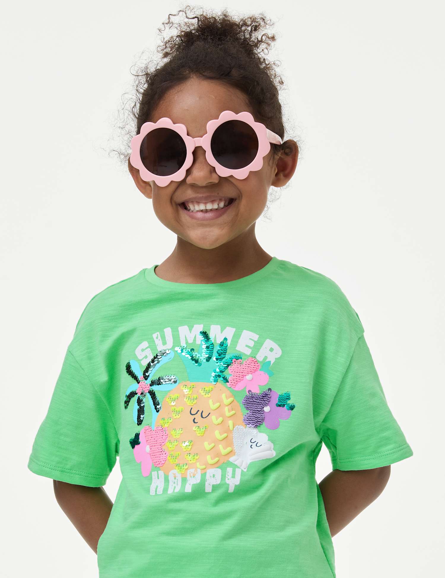 M&S Pure Cotton Fruit Embroidered T-shirt (2-8 Yrs) Green