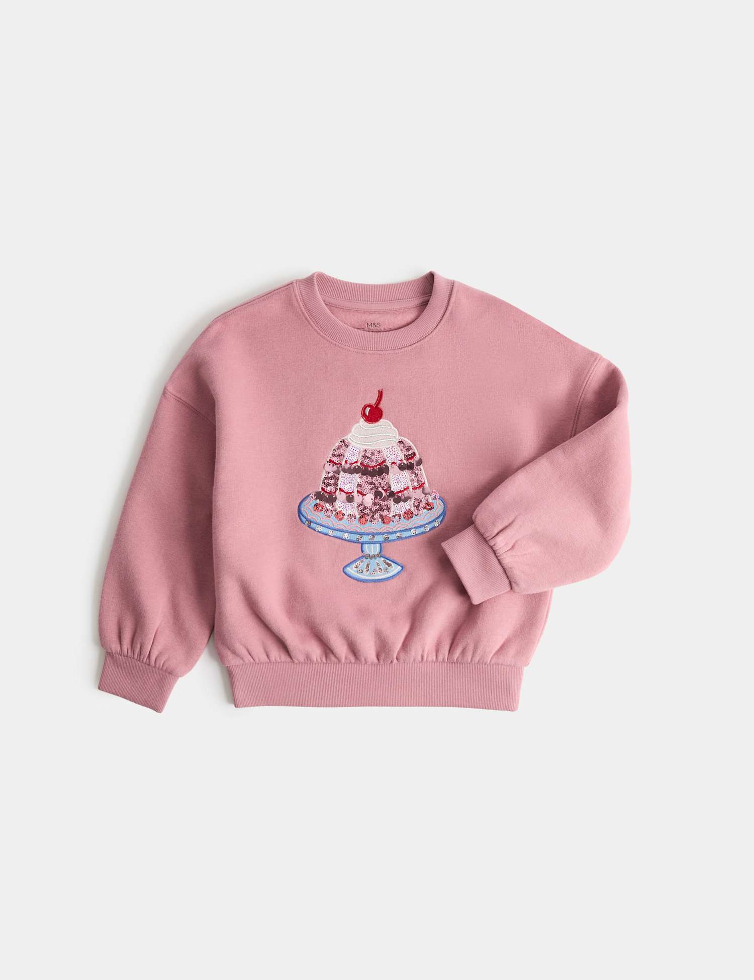 M&S Cotton Rich Jelly Sweatshirt (2-8 Yrs) Light Pink