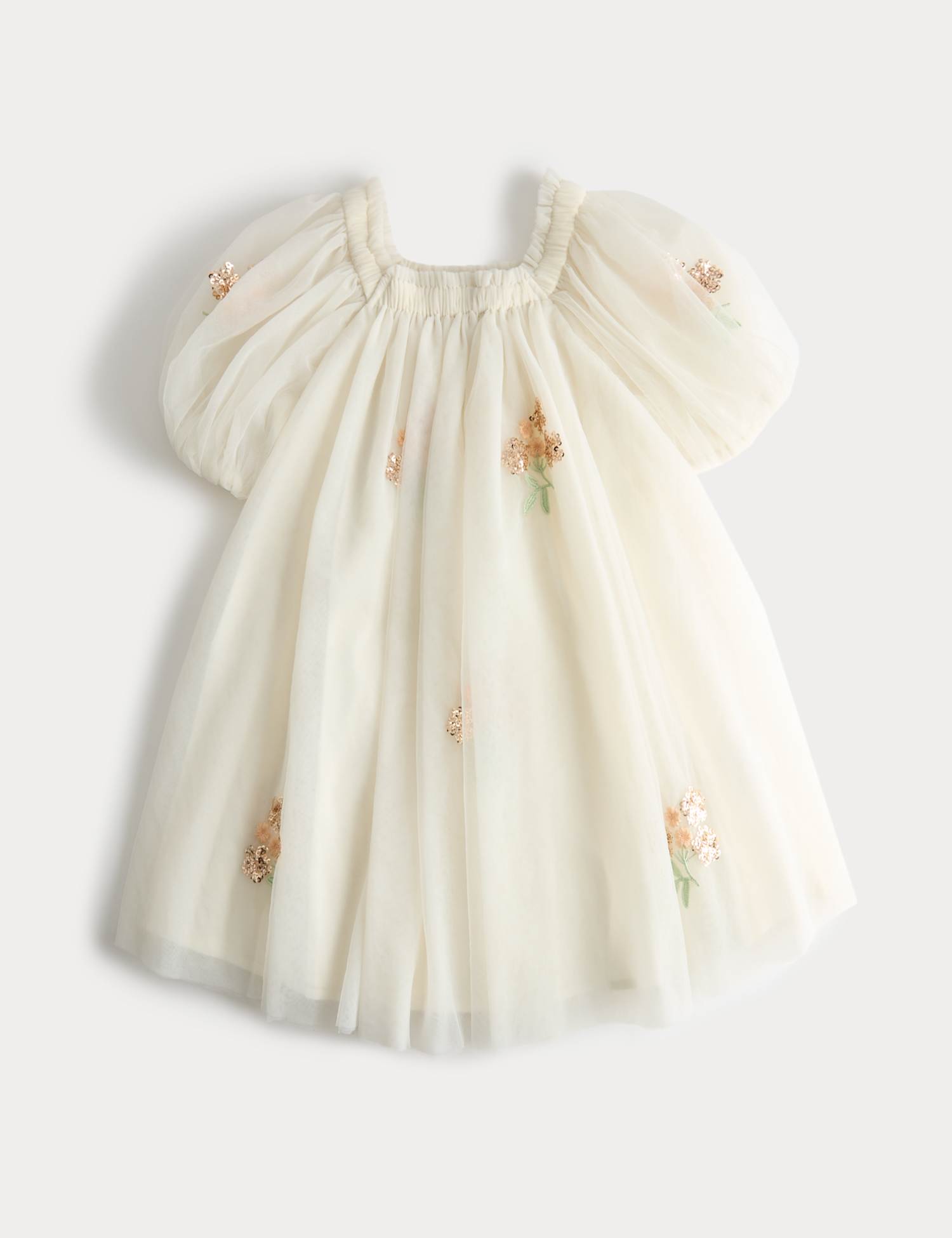 M&S Sequin Floral Dress (2-16 Yrs) Ivory