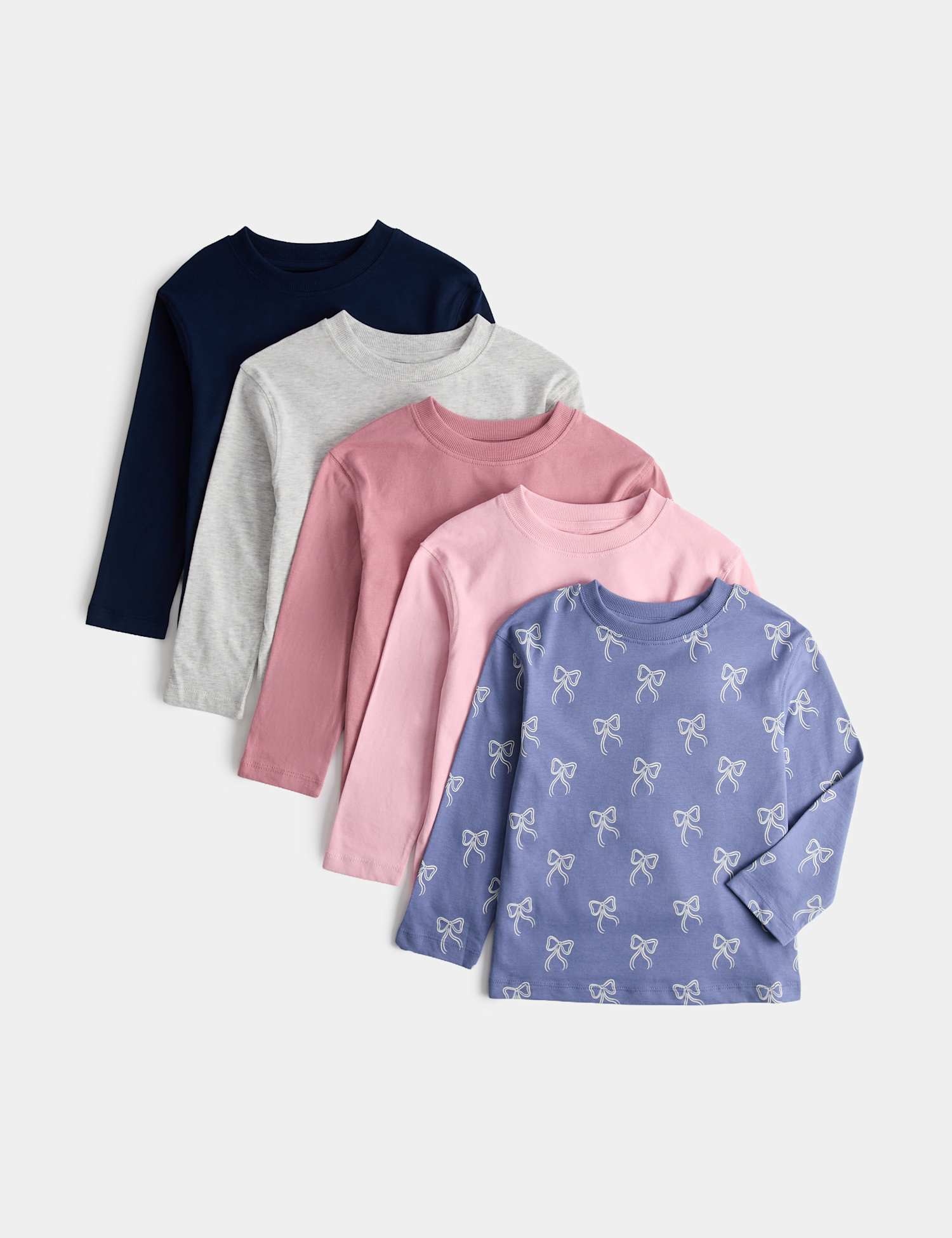 M&S 5 Pack Pure Cotton Bow Tops (2-10 Yrs) Blue Mix