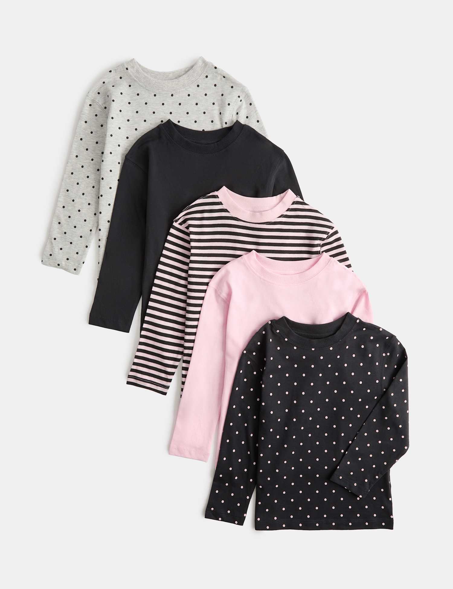 M&S 5 Pack Pure Cotton Patterned Tops (2-10 Yrs) Blossom