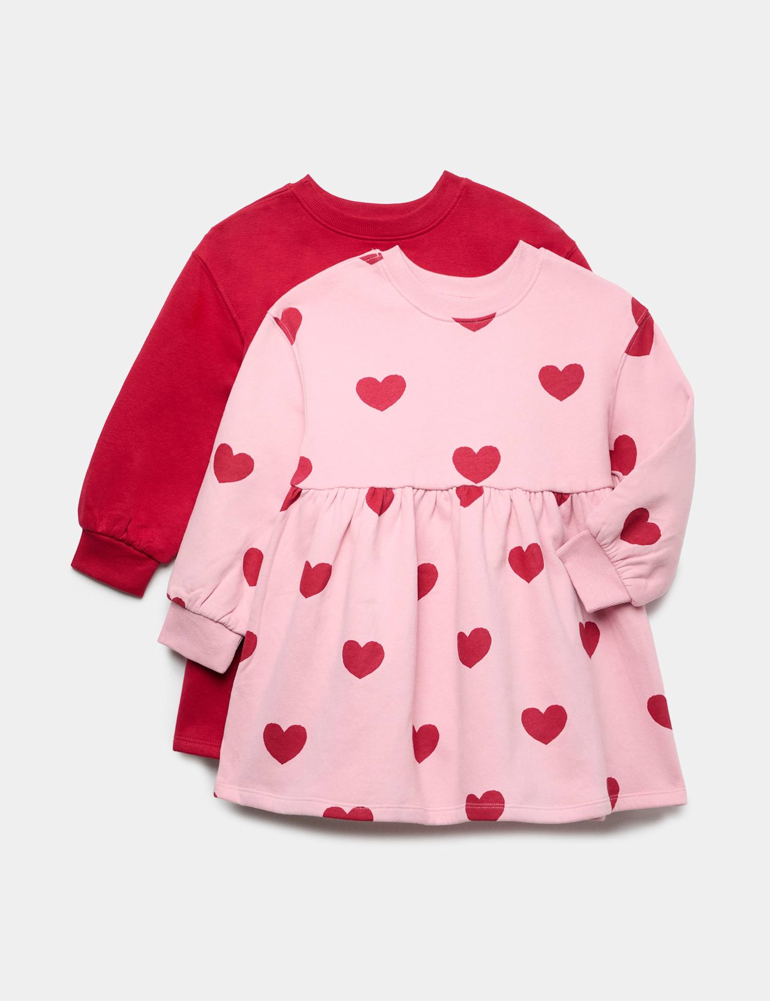 M&S 2 Pack Cotton Rich Heart Sweatshirt Dresses (2-8 Yrs) Multi