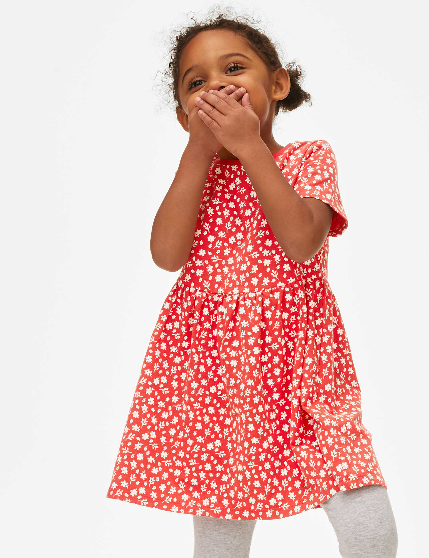 M&S Cotton Rich Printed Dress (2-8 Yrs) Red