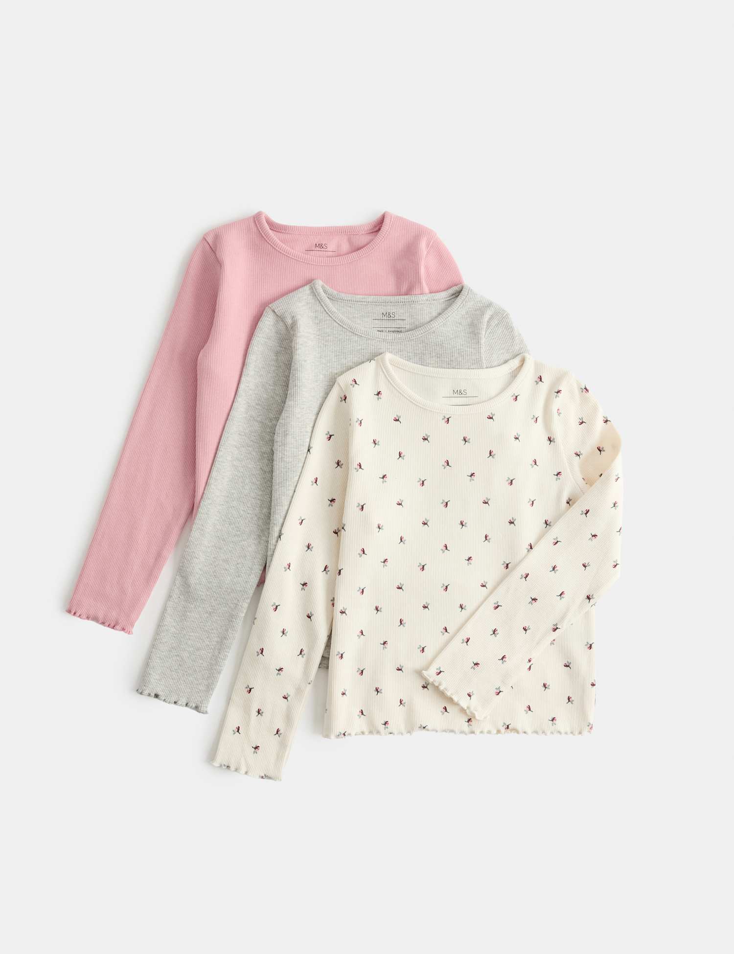 M&S 3pk Cotton Rich Floral Tops (2-8 Yrs) Multi