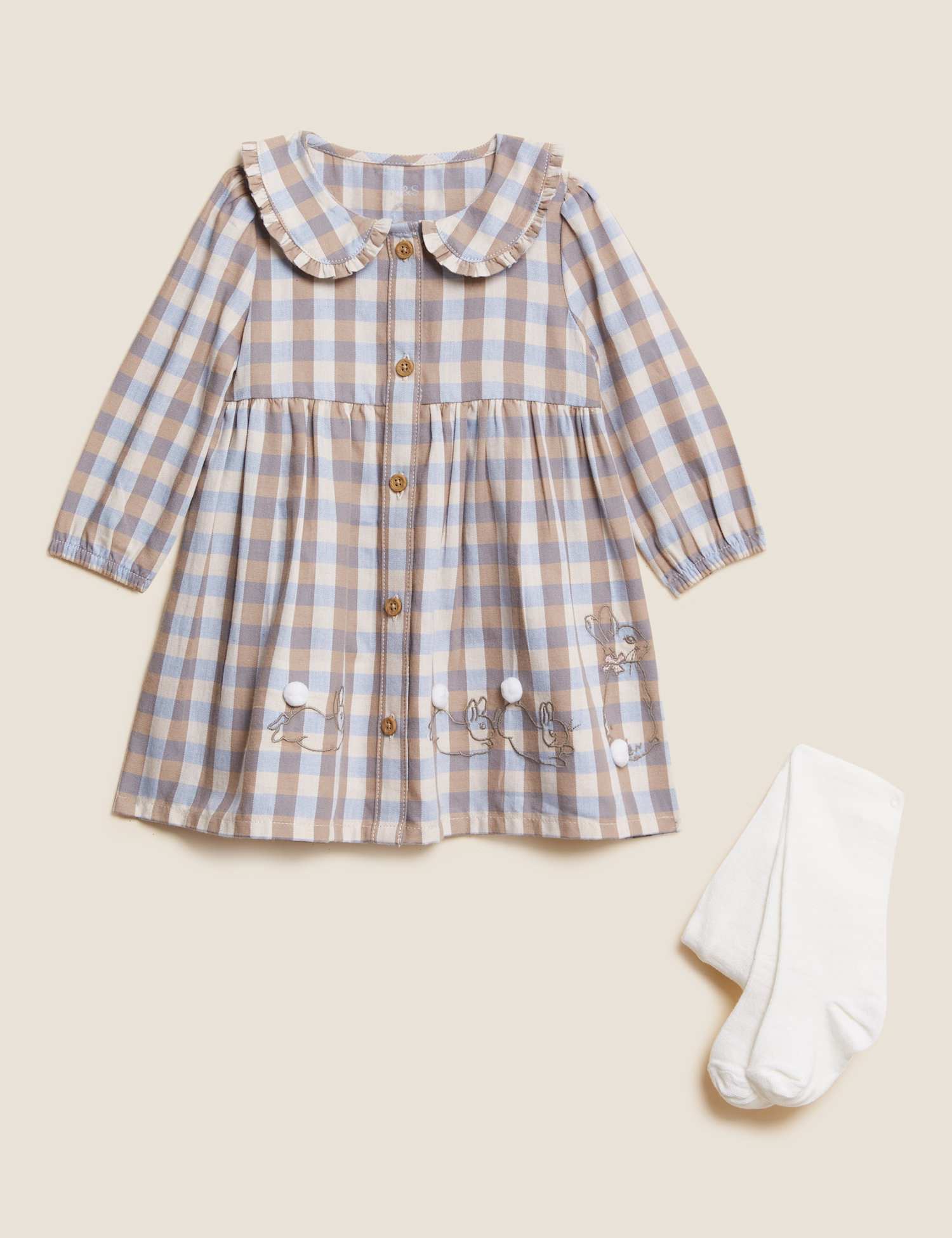 M&S 2pc Peter Rabbit� Dress & Tights Outfit (0-3 Yrs) Beige Mix