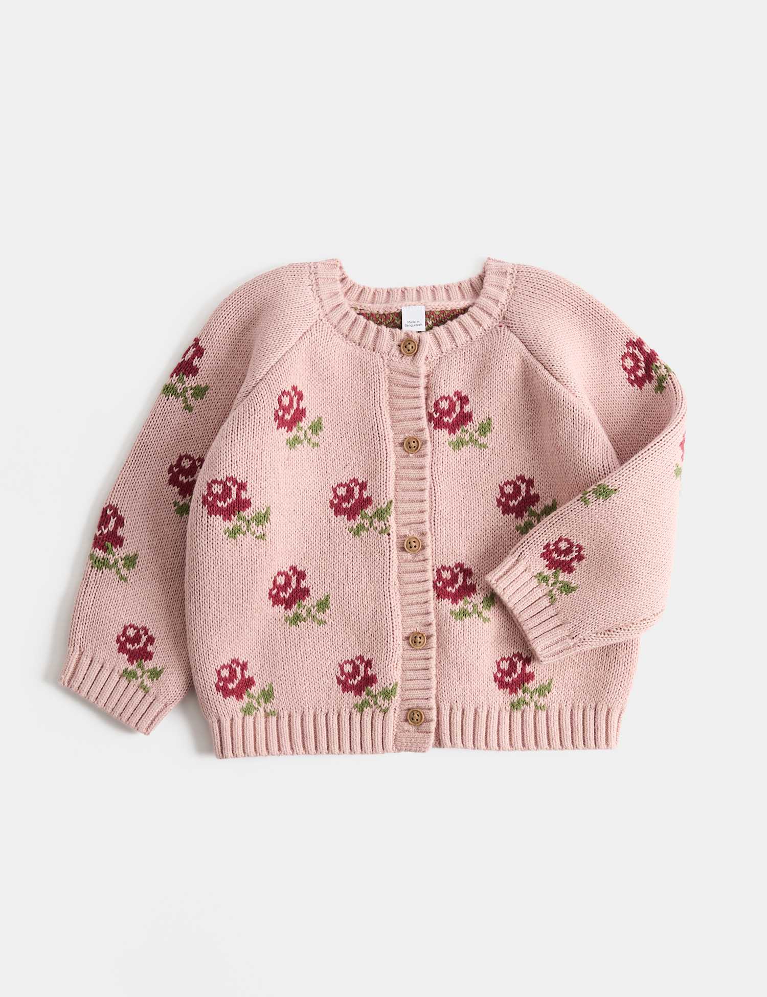 M&S Cotton Rich Flower Cardigan (0-5 Yrs) Pink