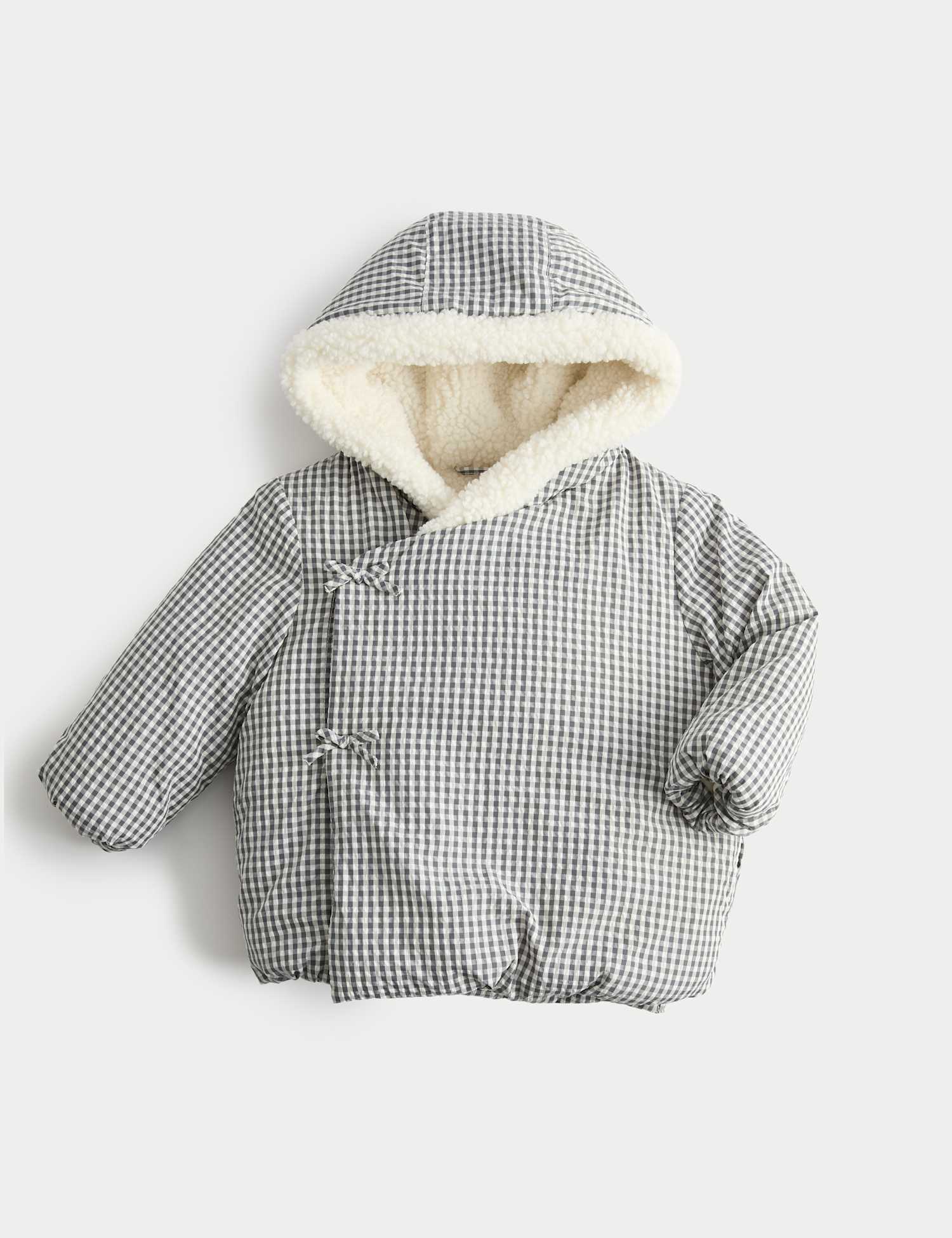 M&S Gingham Midweight Bow Detailed Coat (0-5 Yrs) Black Mix