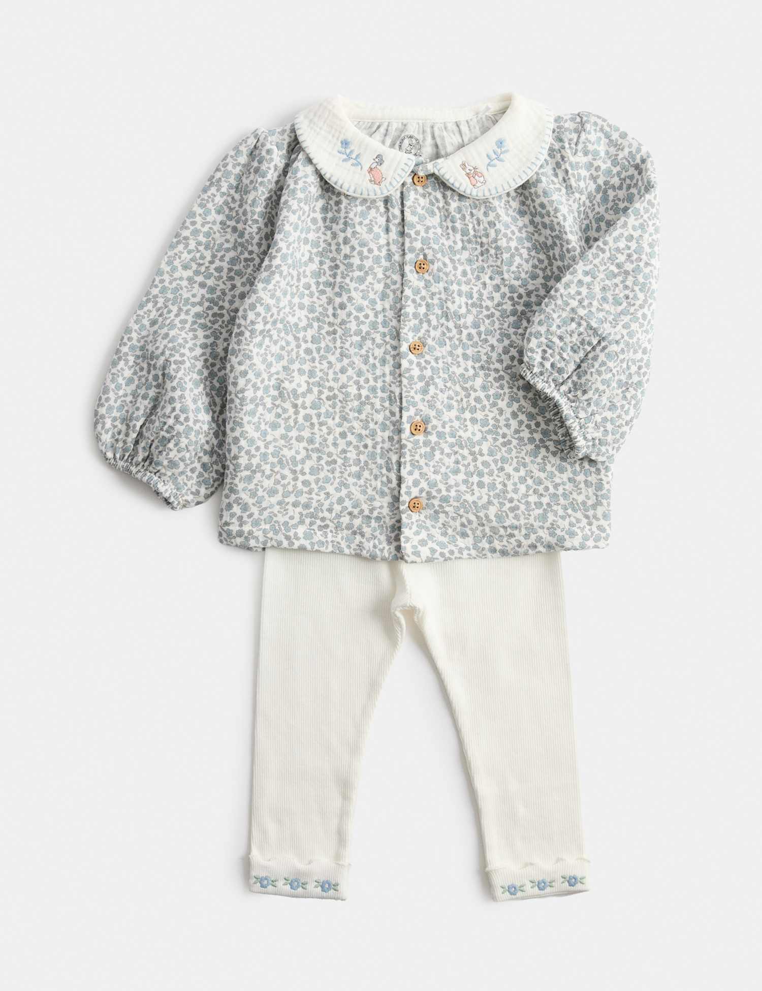 M&S Pure Cotton Peter Rabbit� Floral Outfit (1-3 Yrs) Cream