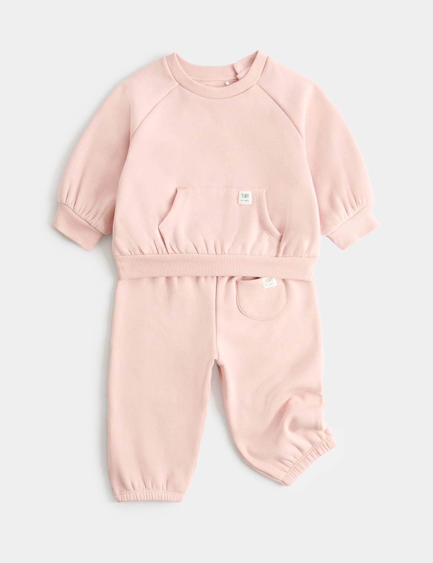 M&S Cotton Blend Sweatshirt and Jogger Set (0-3 Yrs) Pink