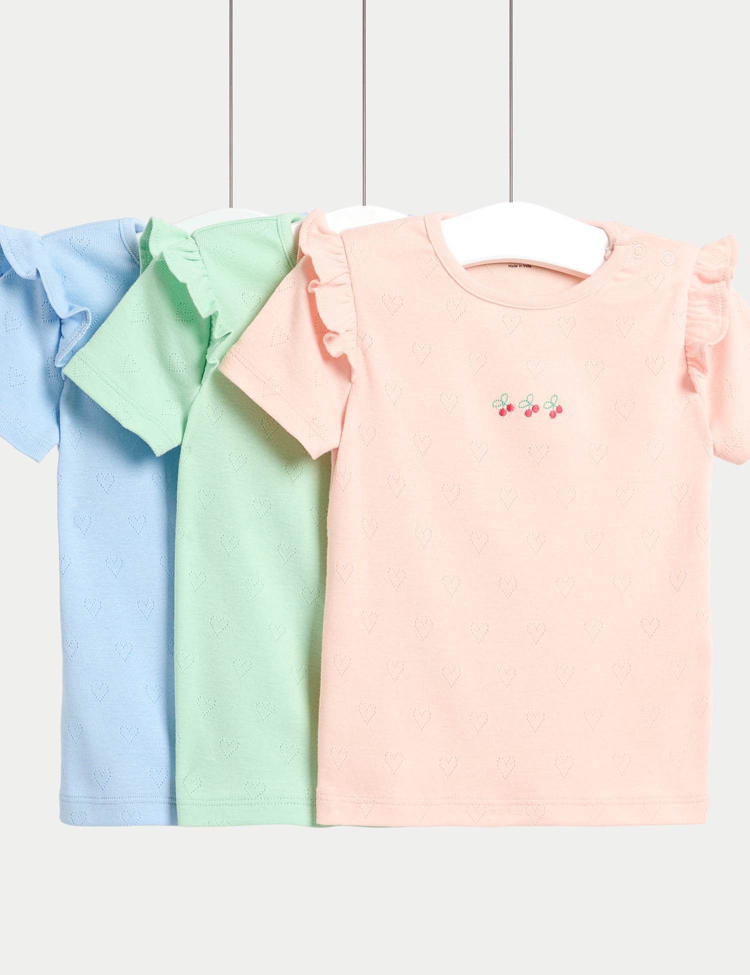 M&S 3 Pack Pure Cotton Pointelle T-Shirts (0 Mths-3 Yrs) Multi