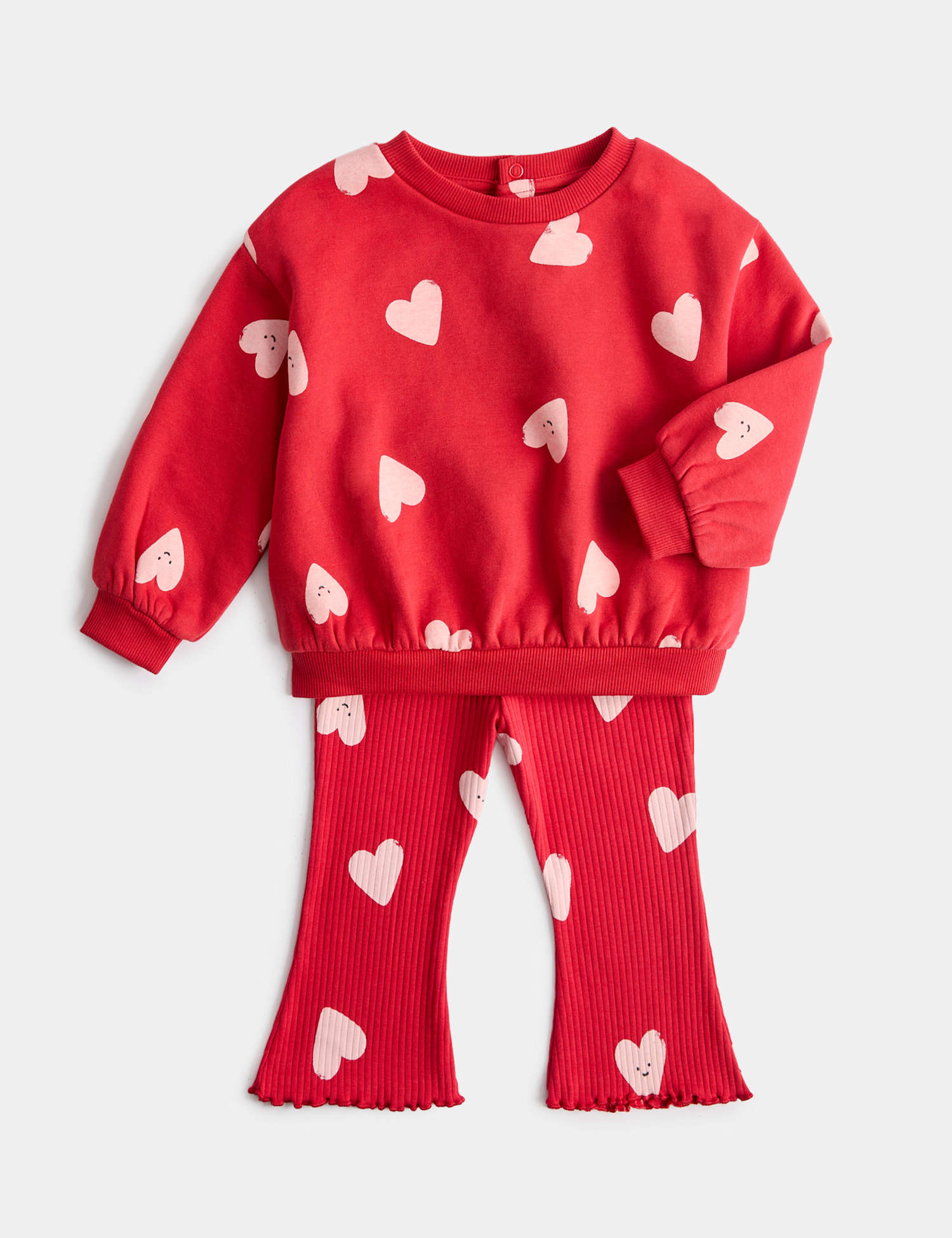 M&S 2pc Cotton Rich Heart Top & Bottom Outfit (0-6 Yrs) Red
