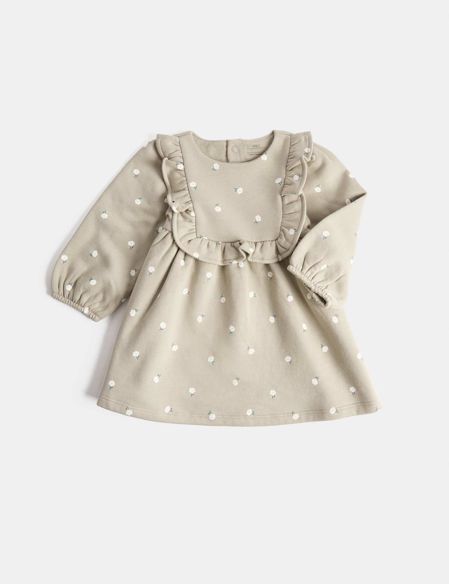 M&S Cotton Rich Jersey Frill Dress (0-3 Yrs) Green