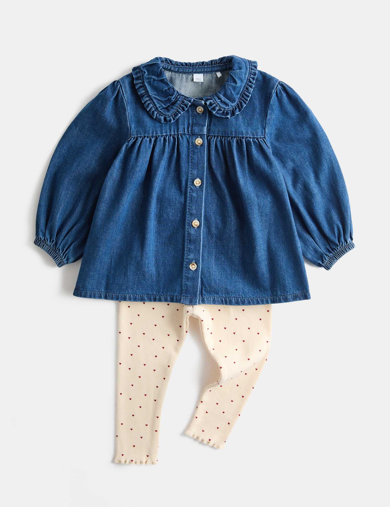 M&S 2 Piece Denim Blouse & Leggings Outfit (0-5 Yrs) Denim Mix
