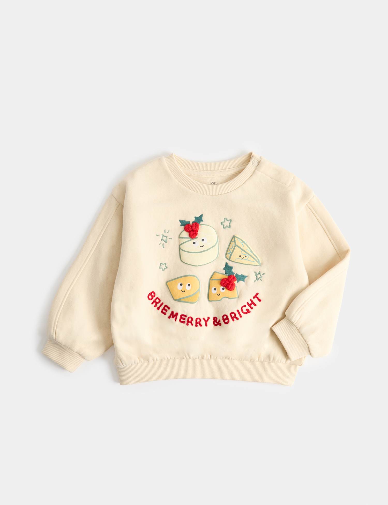 M&S Cotton Rich Christmas Novelty Jumper (0-3 Yrs) Cream Mix