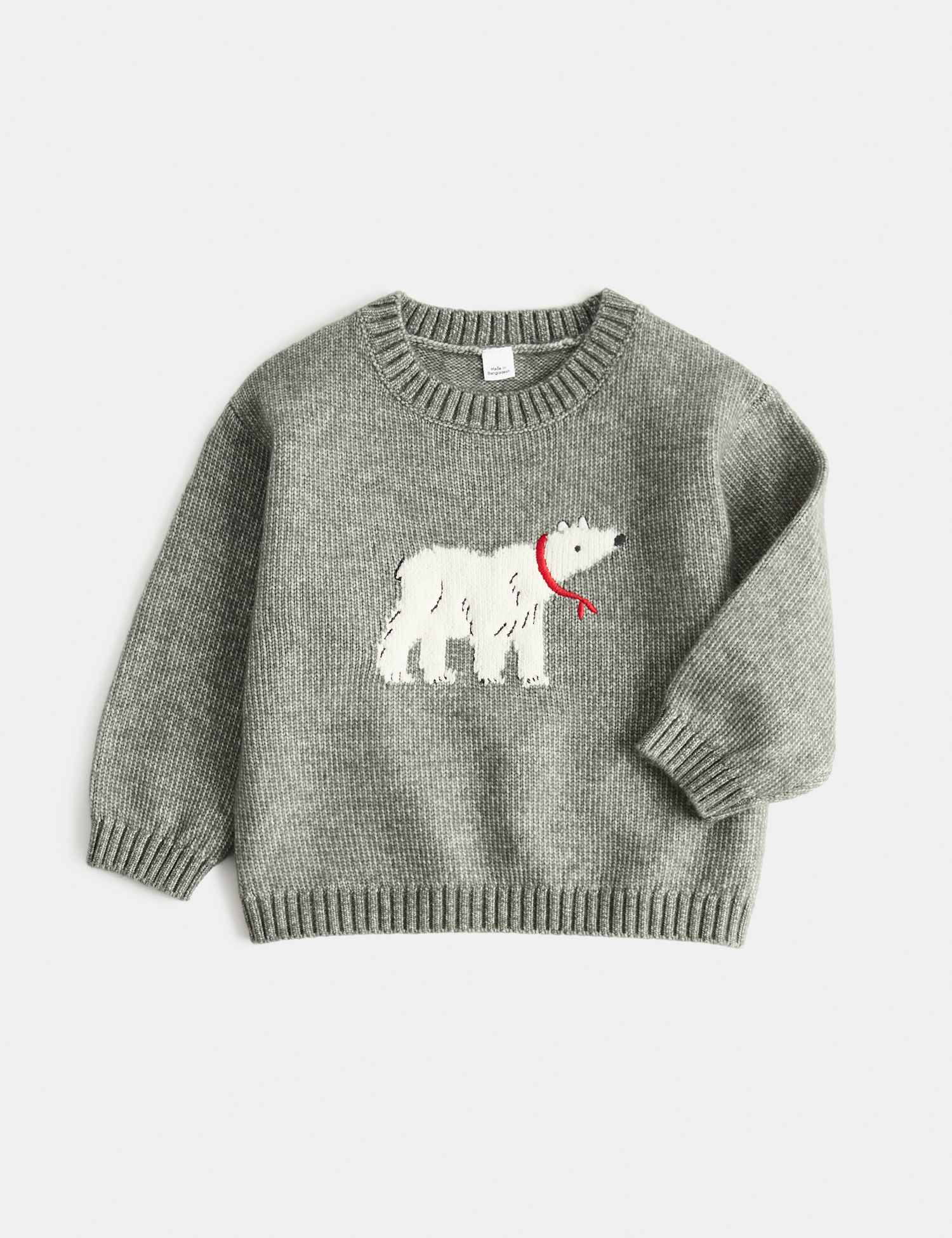 M&S Polar Bear Print Knitted Jumper (0-5 Yrs) Khaki