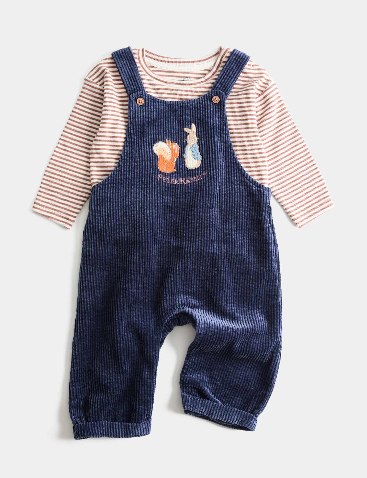 M&S Cotton Rich Peter Rabbit� Dungaree Outfit (0-3 Yrs) Navy