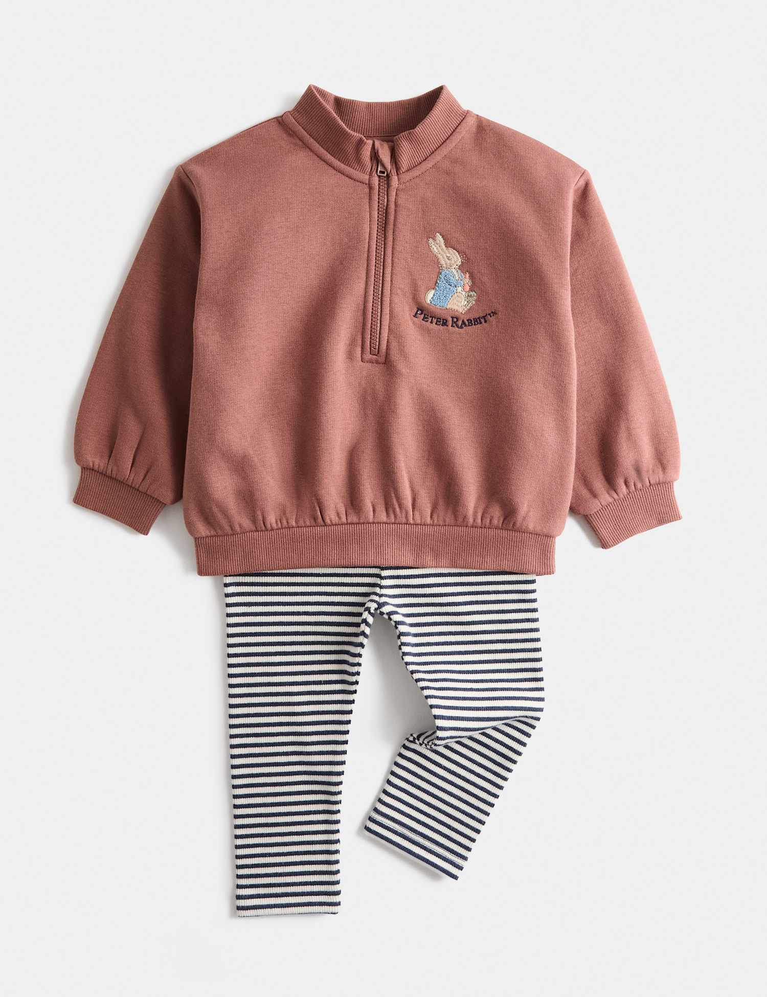 M&S Cotton Rich Peter Rabbit� Sweat Outfit (0-3 Yrs) Brown Mix