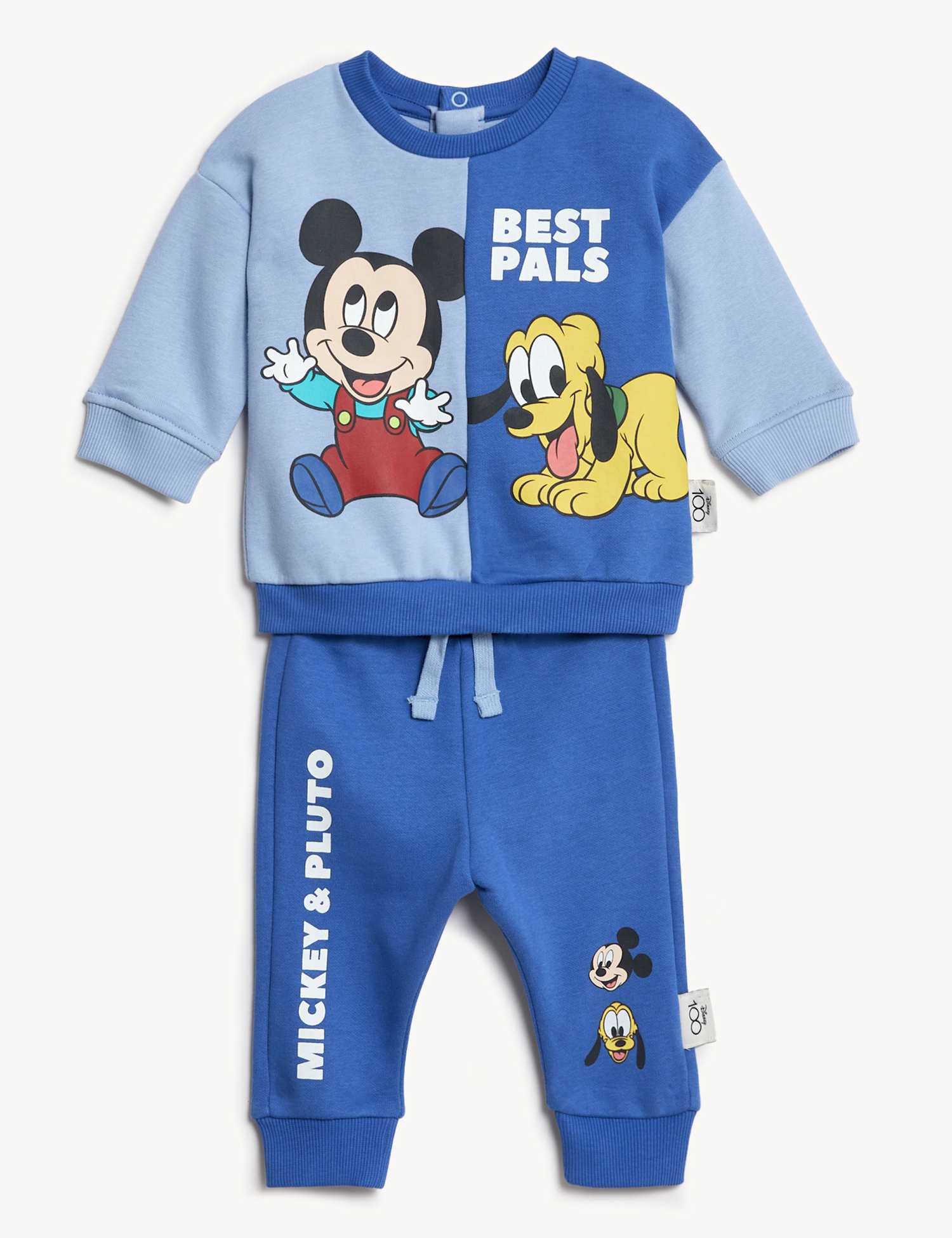 M&S 2pc Cotton Rich Mickey Mouse� Outfit (0-3 Yrs) Blue Mix