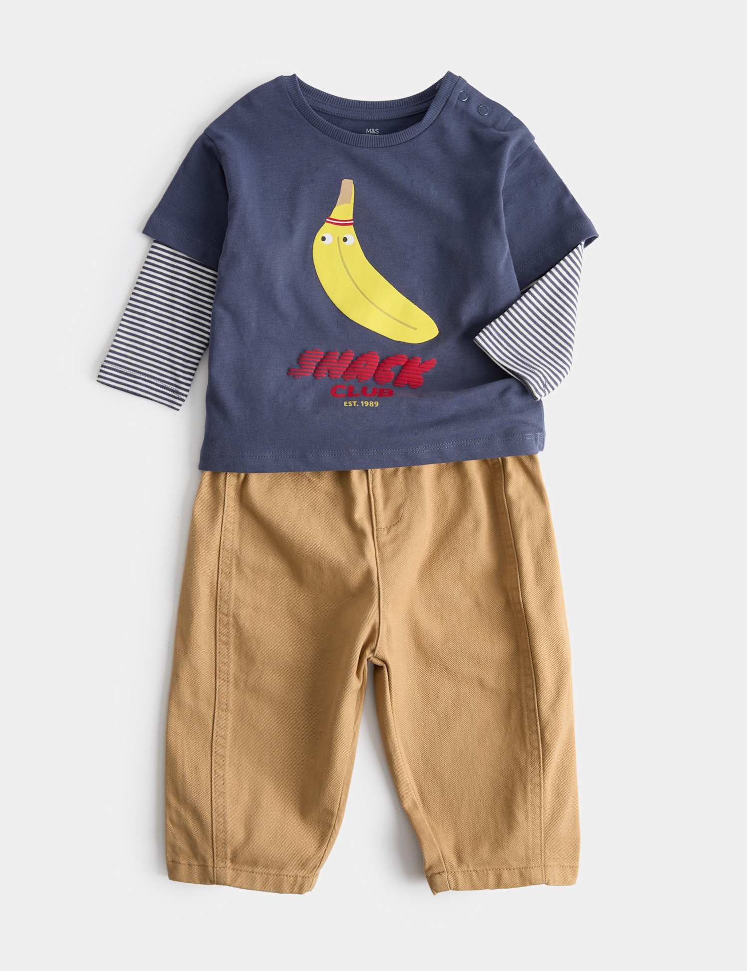 M&S 2 Piece Pure Cotton Top & Bottom Outfit (0-5 Yrs) Navy Mix