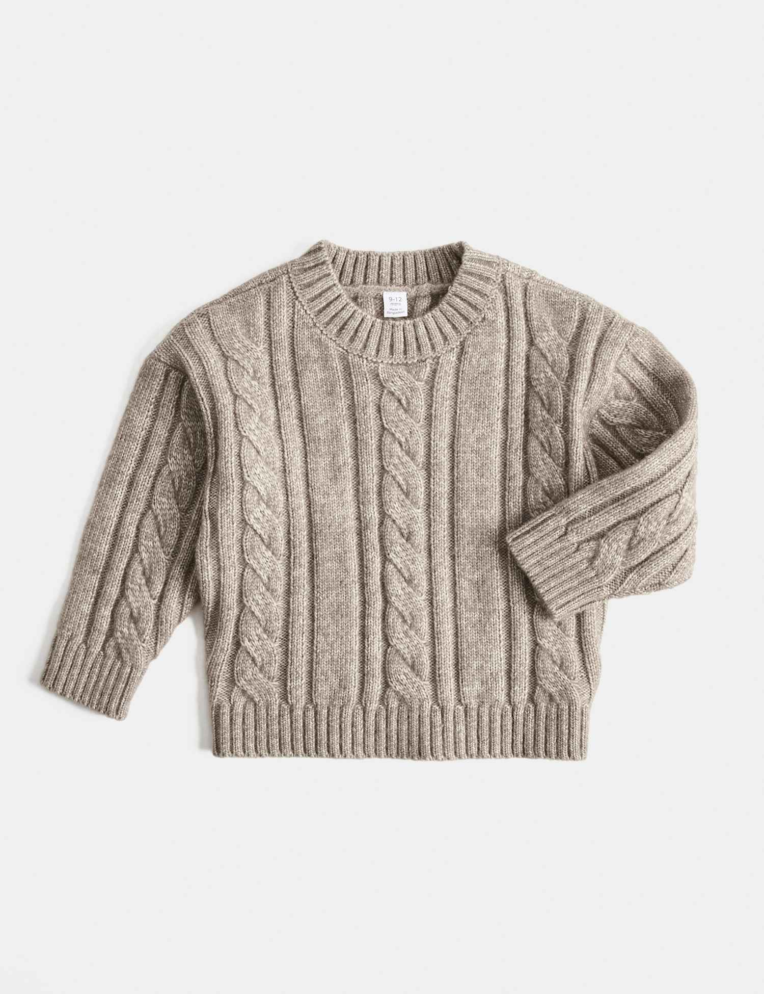 M&S Cable Knit Jumper (0 Mths-5 Yrs) Oatmeal