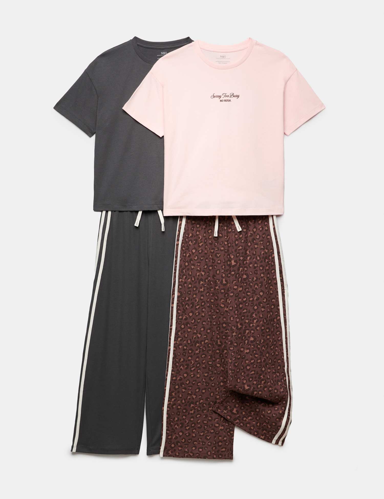 M&S 2 Pack Pure Cotton Pyjama Sets (6-16 Yrs) Grey Mix