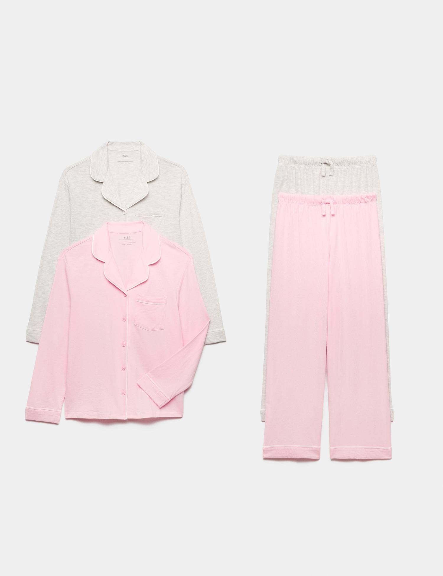 M&S 2 Pack Cotton Blend Pyjama Sets (6-16 Yrs) Pink Mix
