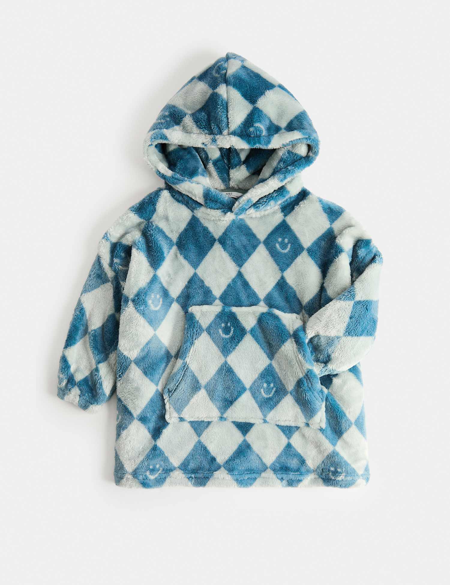M&S Harlequin Fleece Oversized Hoodie (3-16 Yrs) Green Mix