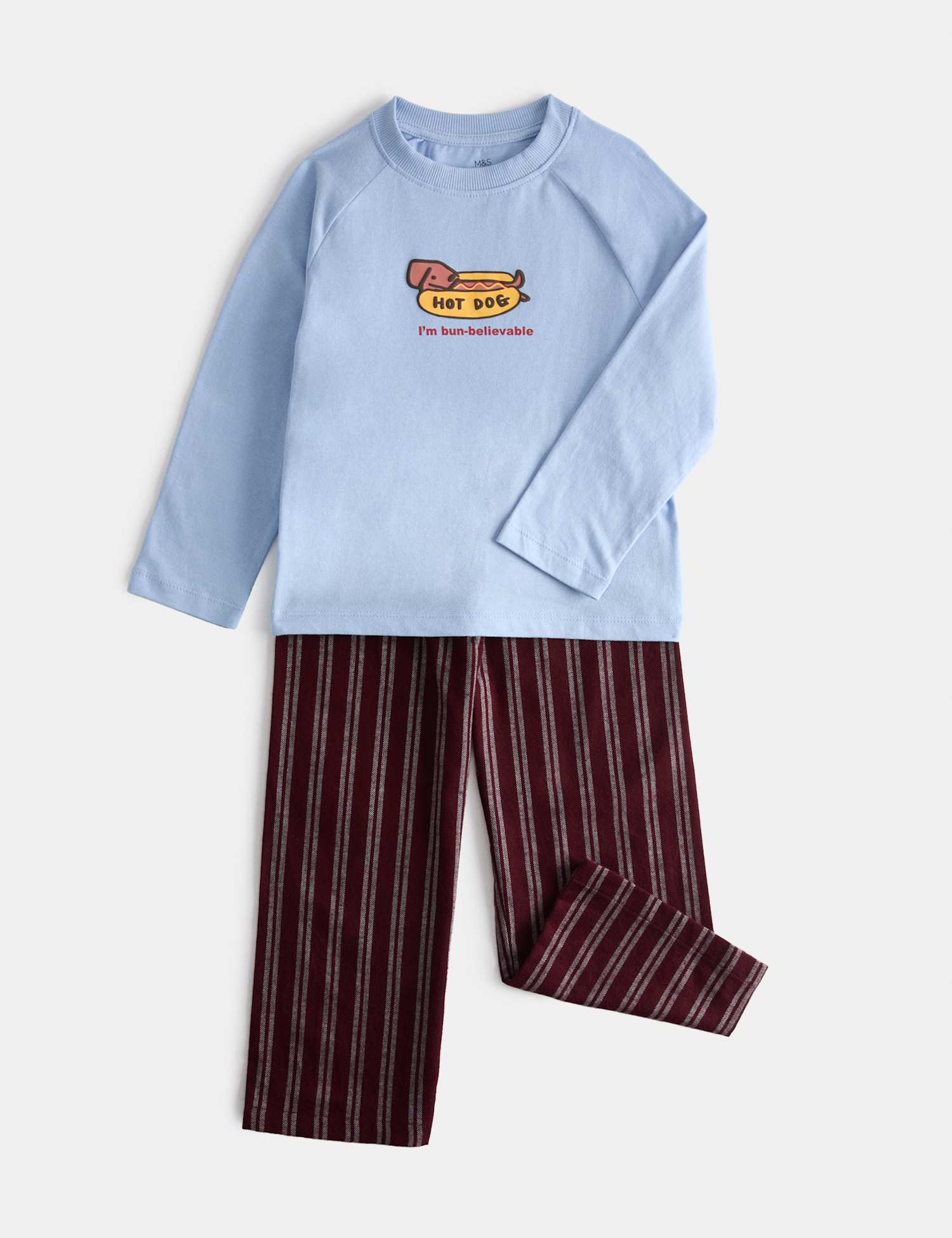 M&S Pure Cotton Hot Dog Graphic Pyjamas (1-8 Yrs) Blue Mix