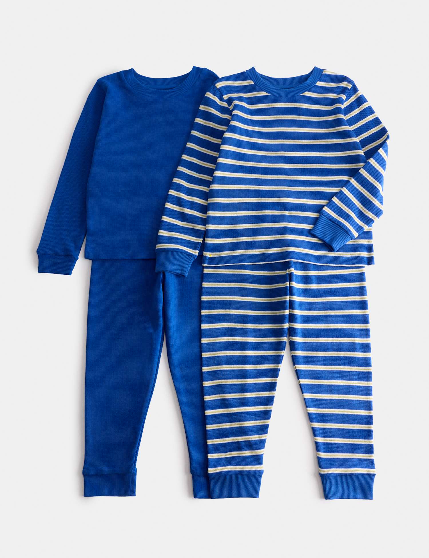 M&S 2 Pack Pure Cotton Kids' Waffle Pyjama Sets (1-8 Yrs) Blue Mix