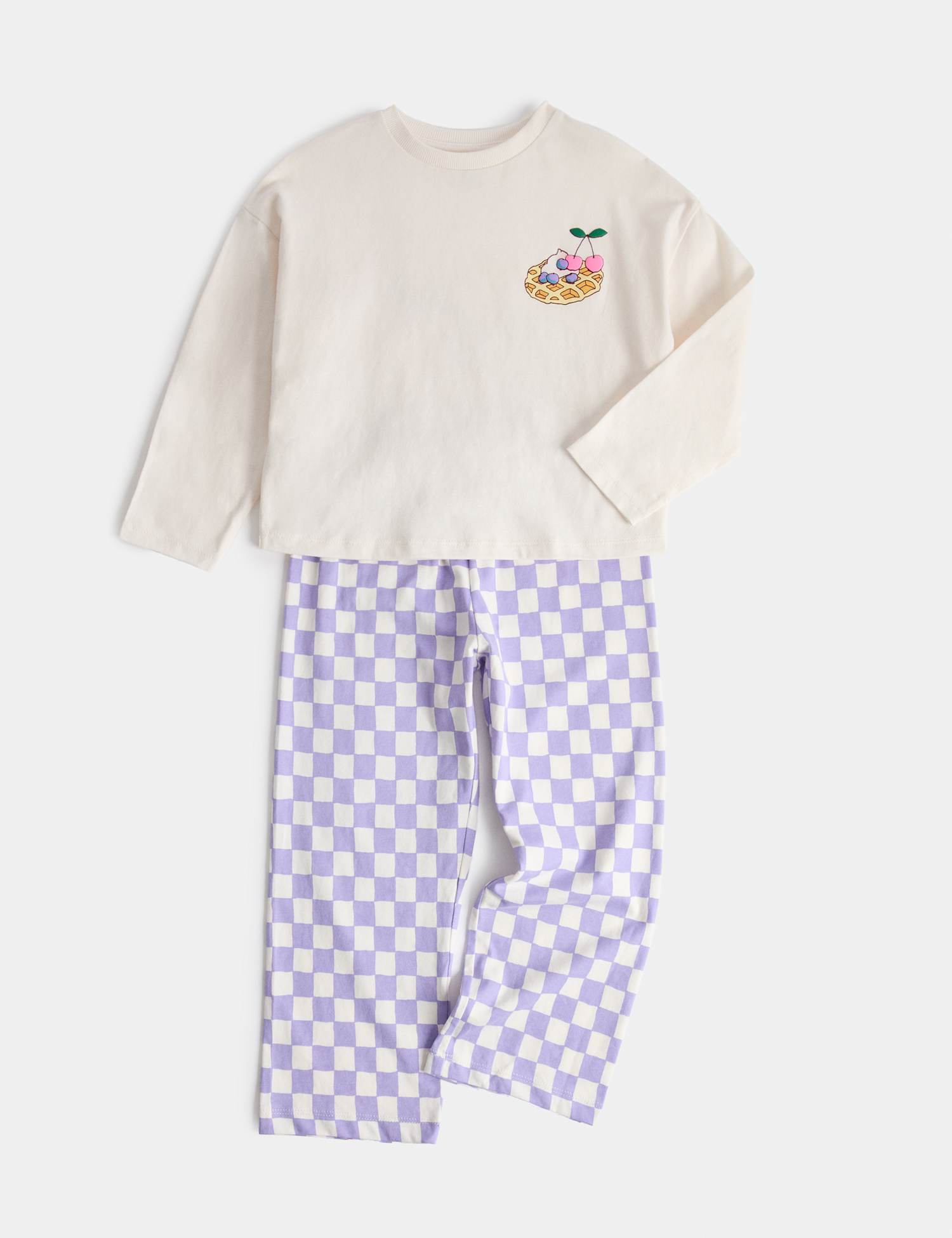 M&S Pure Cotton Waffle Graphic Pyjamas (1-8 Yrs) Lilac Mix