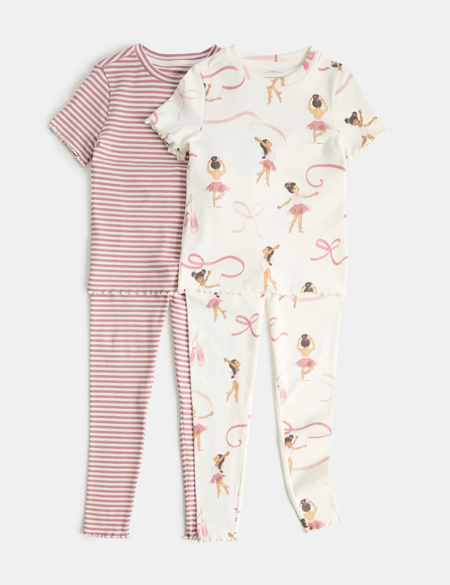 M&S 2 Pack Cotton Rich Pyjama Sets (1-8 Yrs) Pink Mix