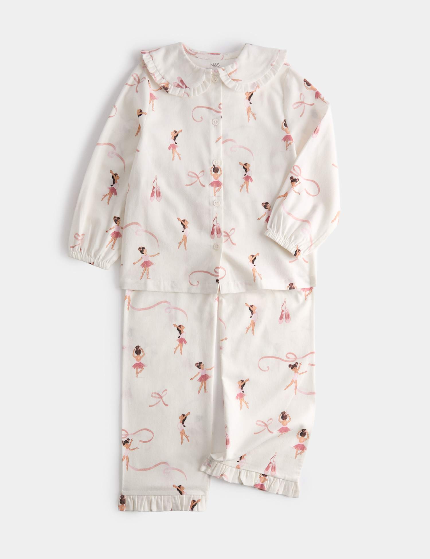 M&S Ballerina Revere Woven Pyjamas (1-8 Yrs) Ivory Mix