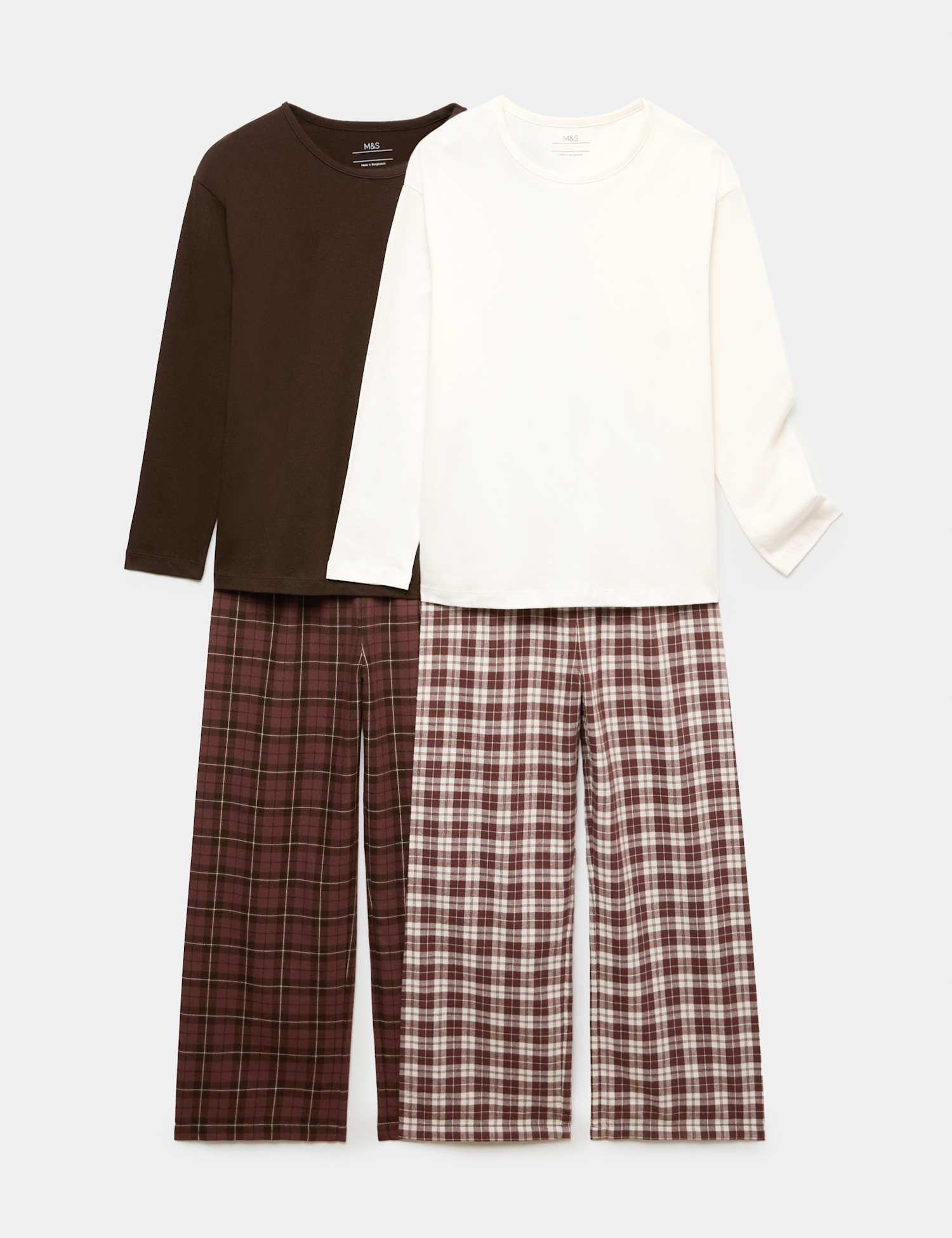 M&S Kids' 2 Pack Checked Woven Pyjama Sets (6-16 Yrs) Brown Mix