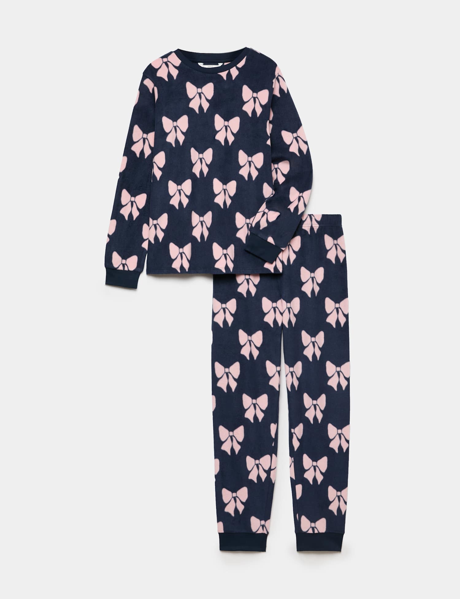 M&S Bow Fleece Pyjama Set (1-16 Yrs) Navy