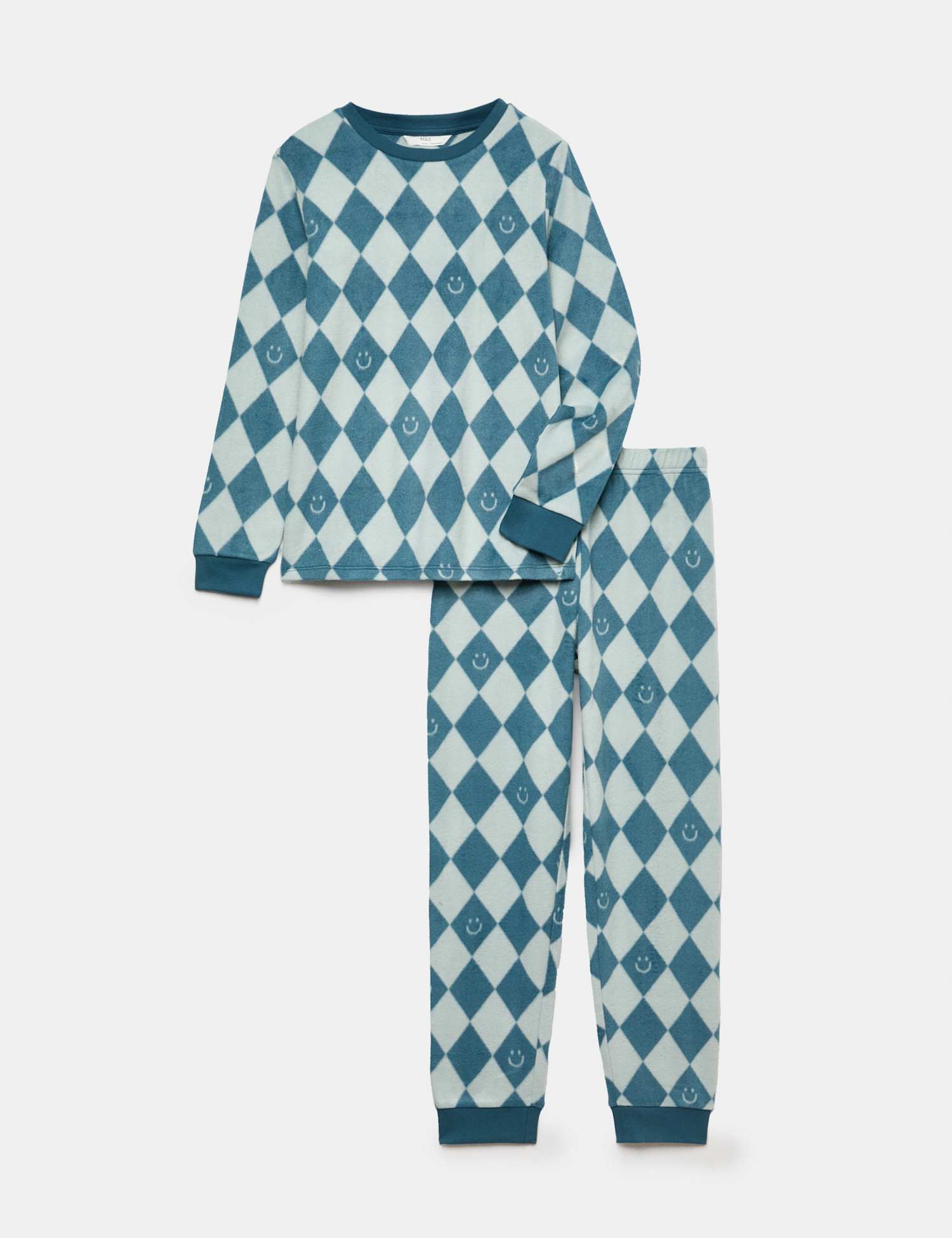 M&S Fleece Harlequin Pyjamas (1-16 Yrs) Green Mix
