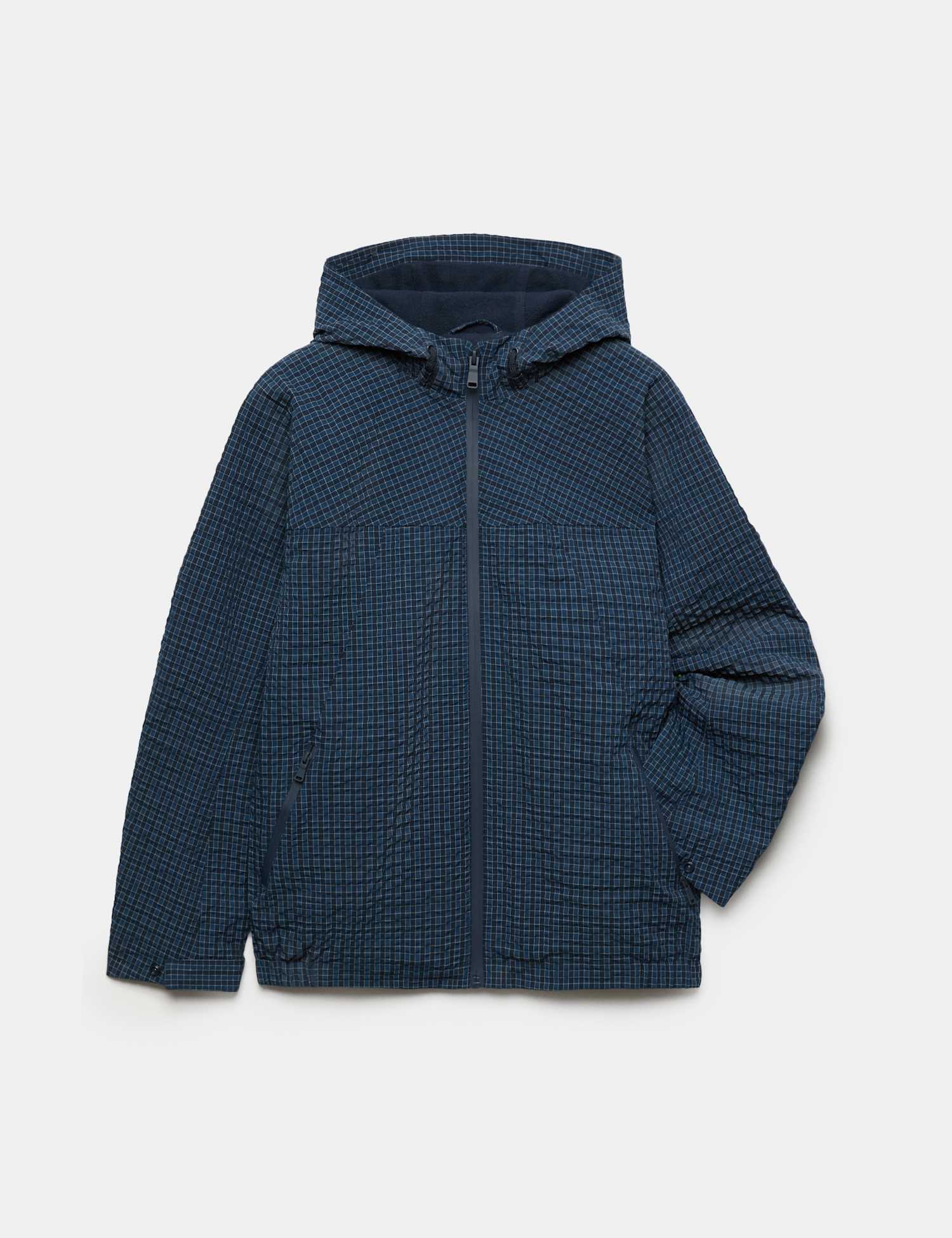 M&S Stormwear� Checked Hooded Jacket (6-16 Yrs) Navy Mix
