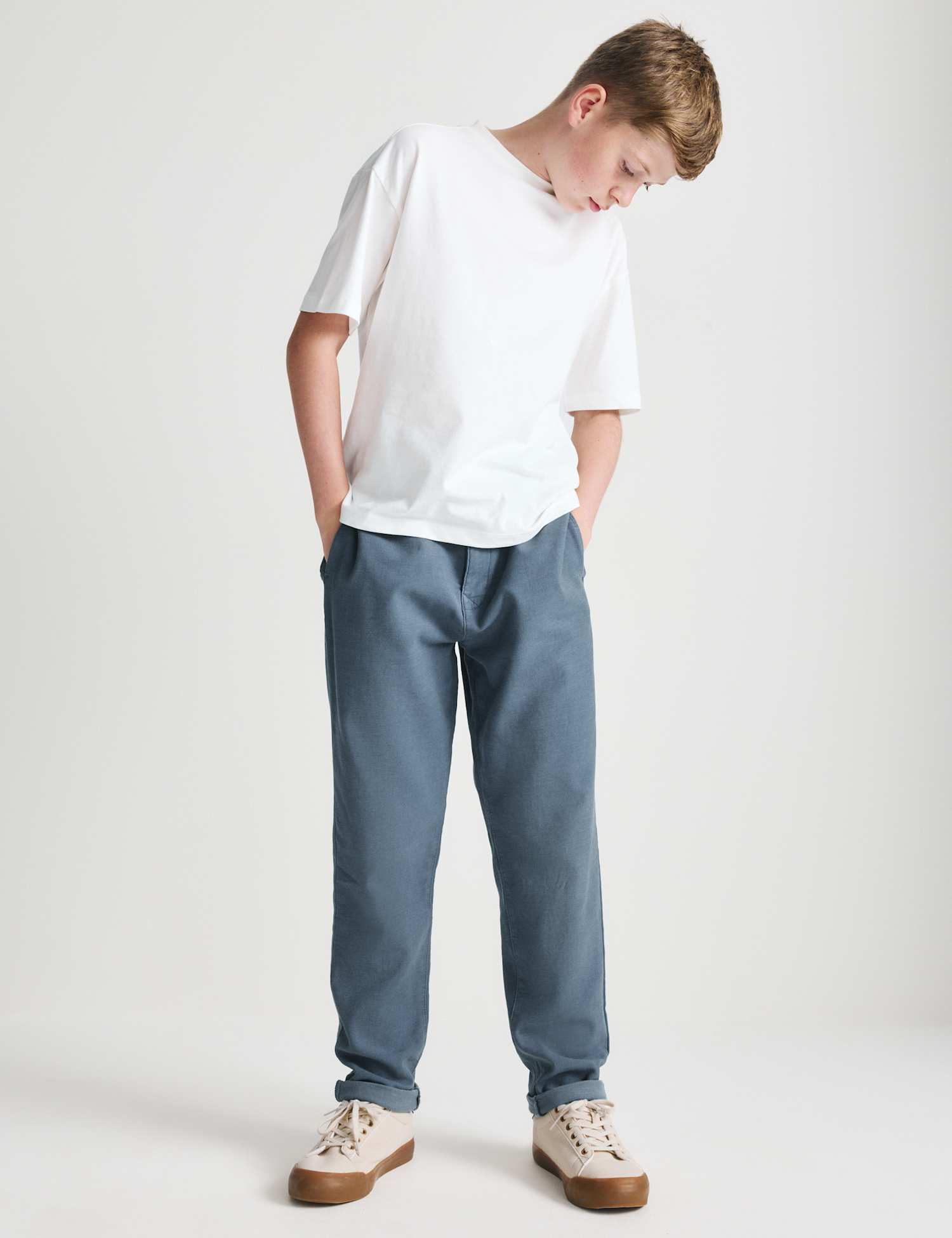 M&S Relaxed Cotton Rich Skater Chinos (2-16 Yrs) Air Force Blue