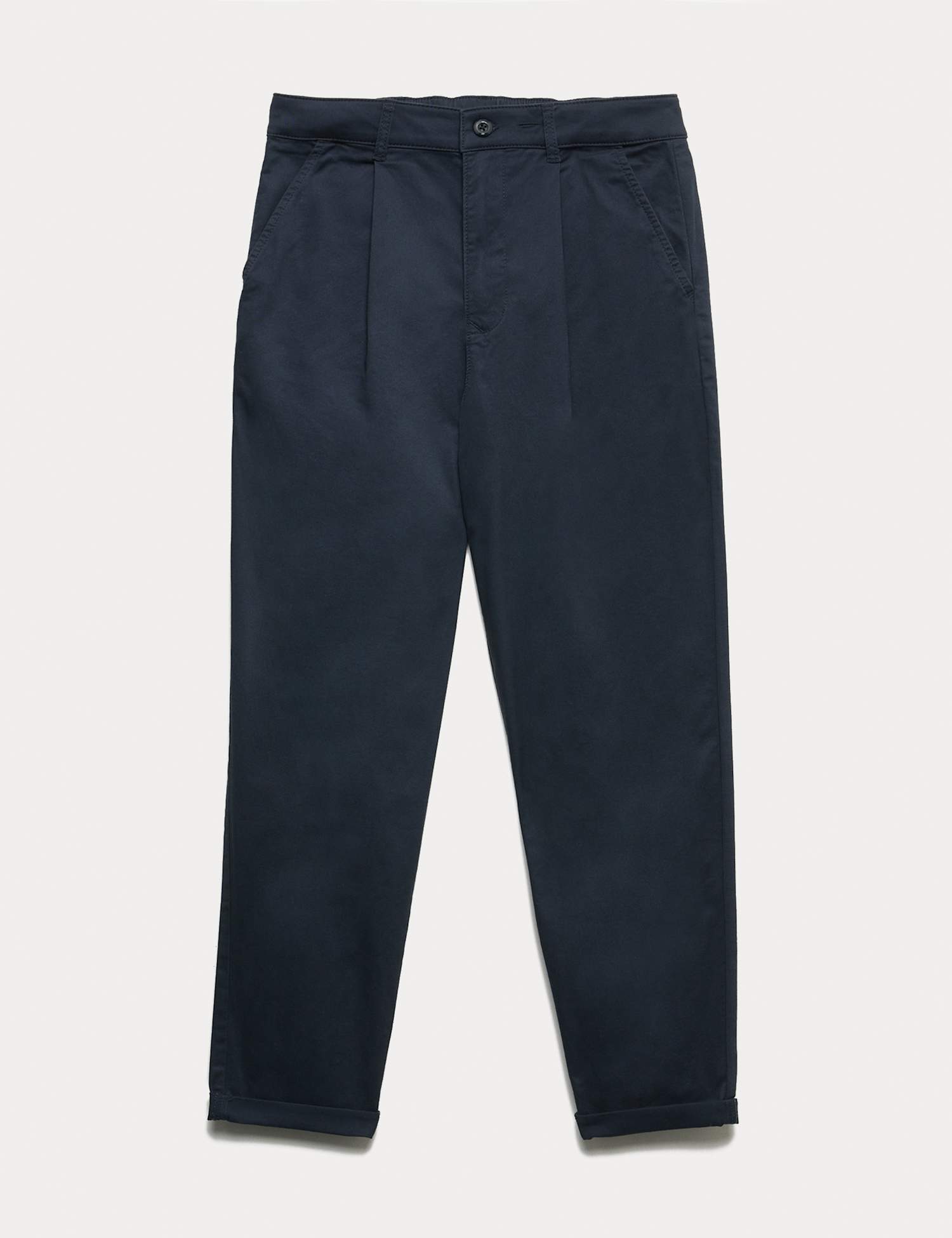 M&S Cotton Rich Pleated Chinos (6-16 Yrs) Navy