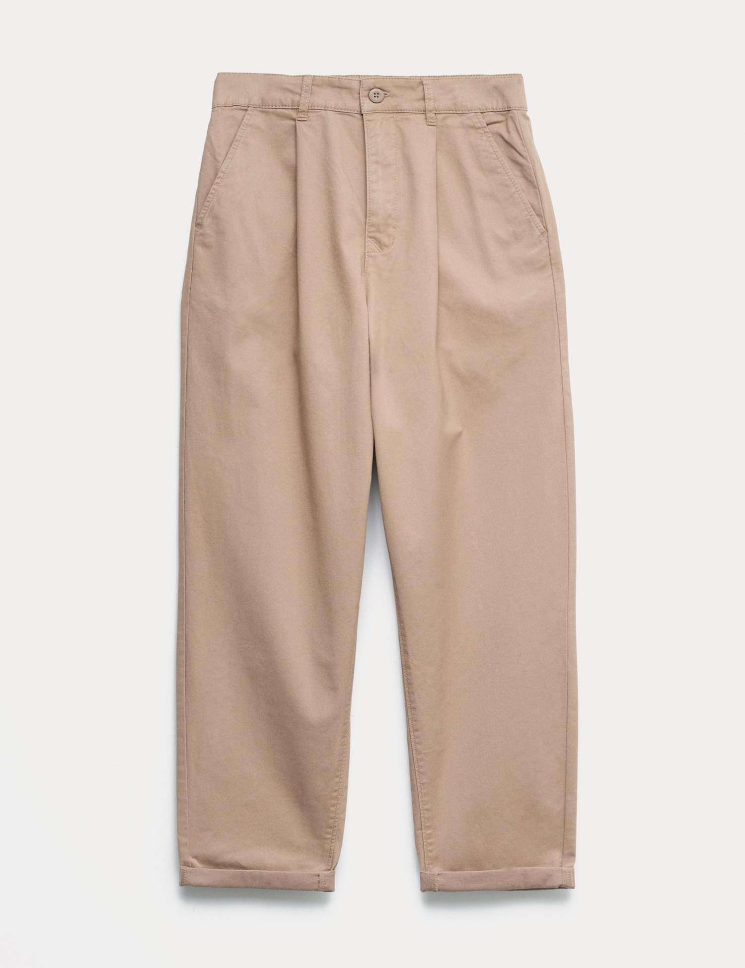 M&S Cotton Rich Pleated Chinos (6-16 Yrs) Stone