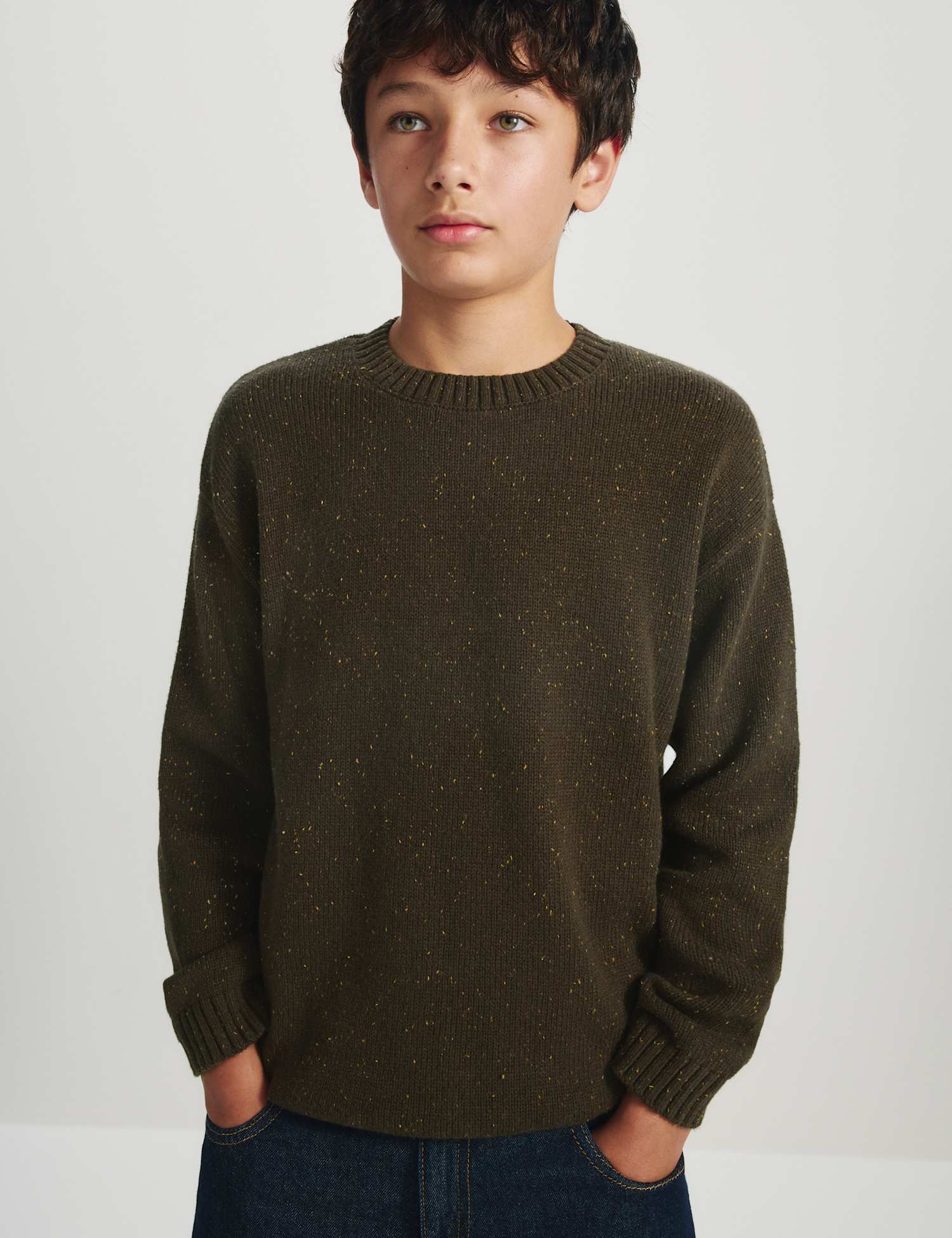 M&S Cotton Rich Knitted Jumper with Wool (6-16 Yrs) Khaki