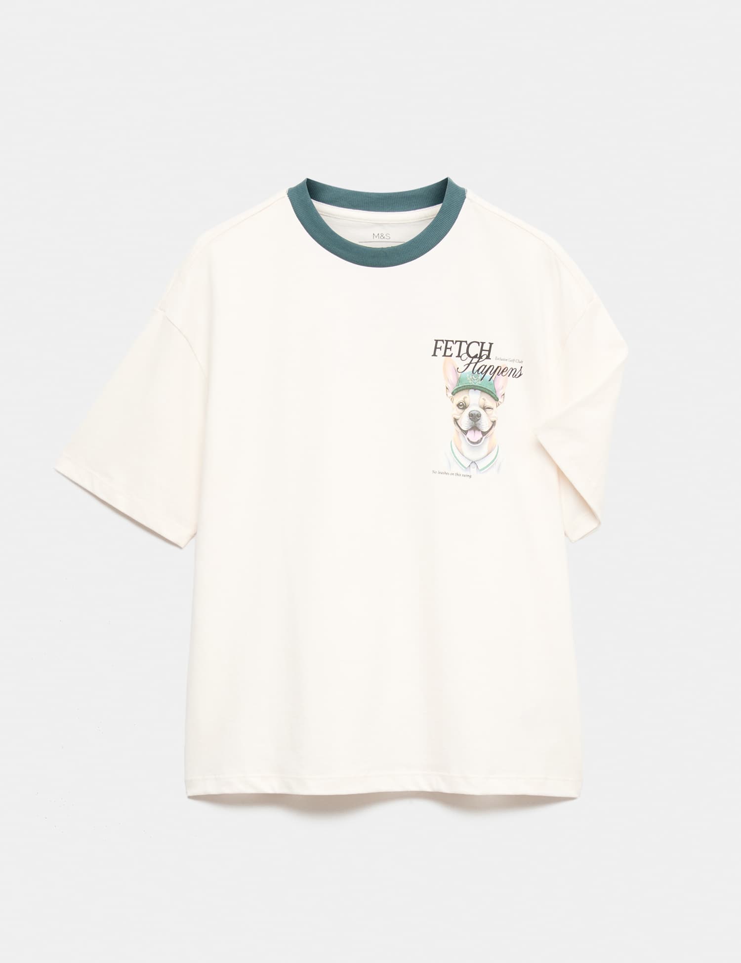 M&S Pure Cotton Golf Dog Graphic T-Shirt (6-7 Yrs) Ecru