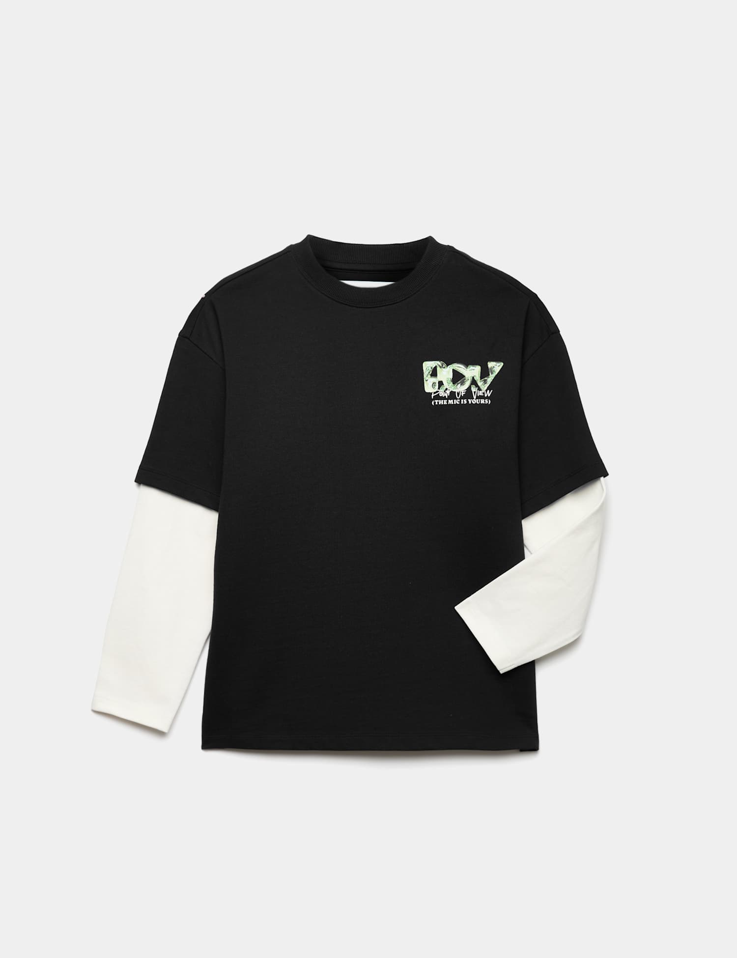 M&S Pure Cotton Graphic Mock Sleeve T-Shirt (6-16 Yrs) Black Mix