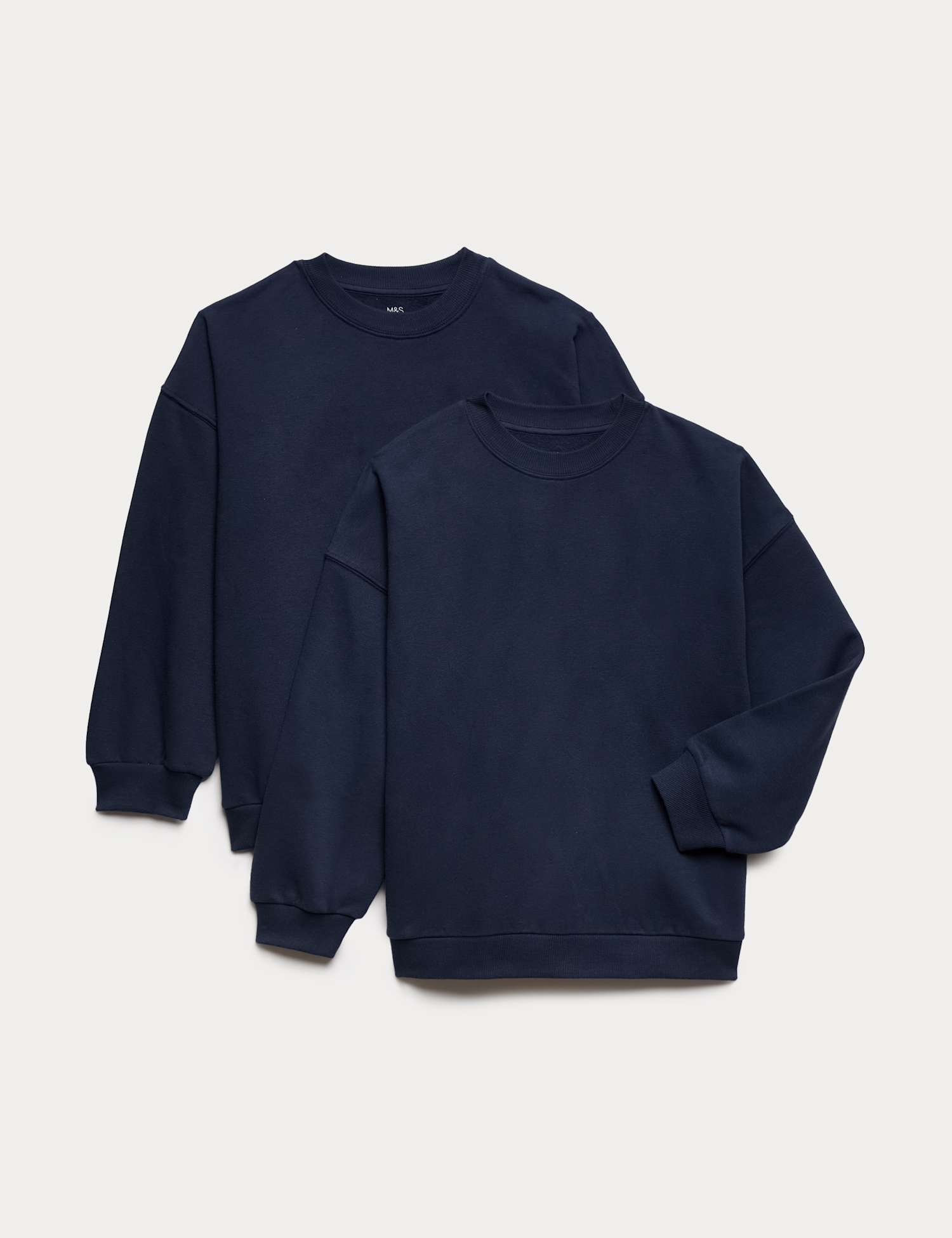 M&S 2 Pack Cotton Rich Plain Sweatshirts (6-16 Yrs) Navy