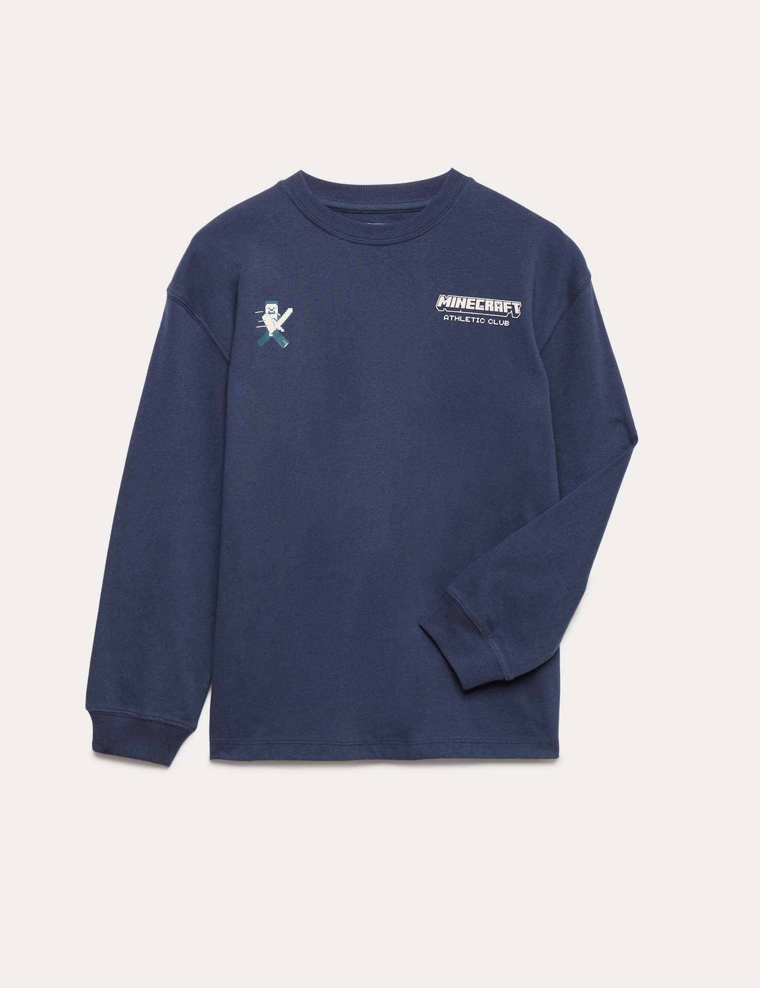 M&S Pure Cotton Minecraft� Top (6-16 Yrs) Navy