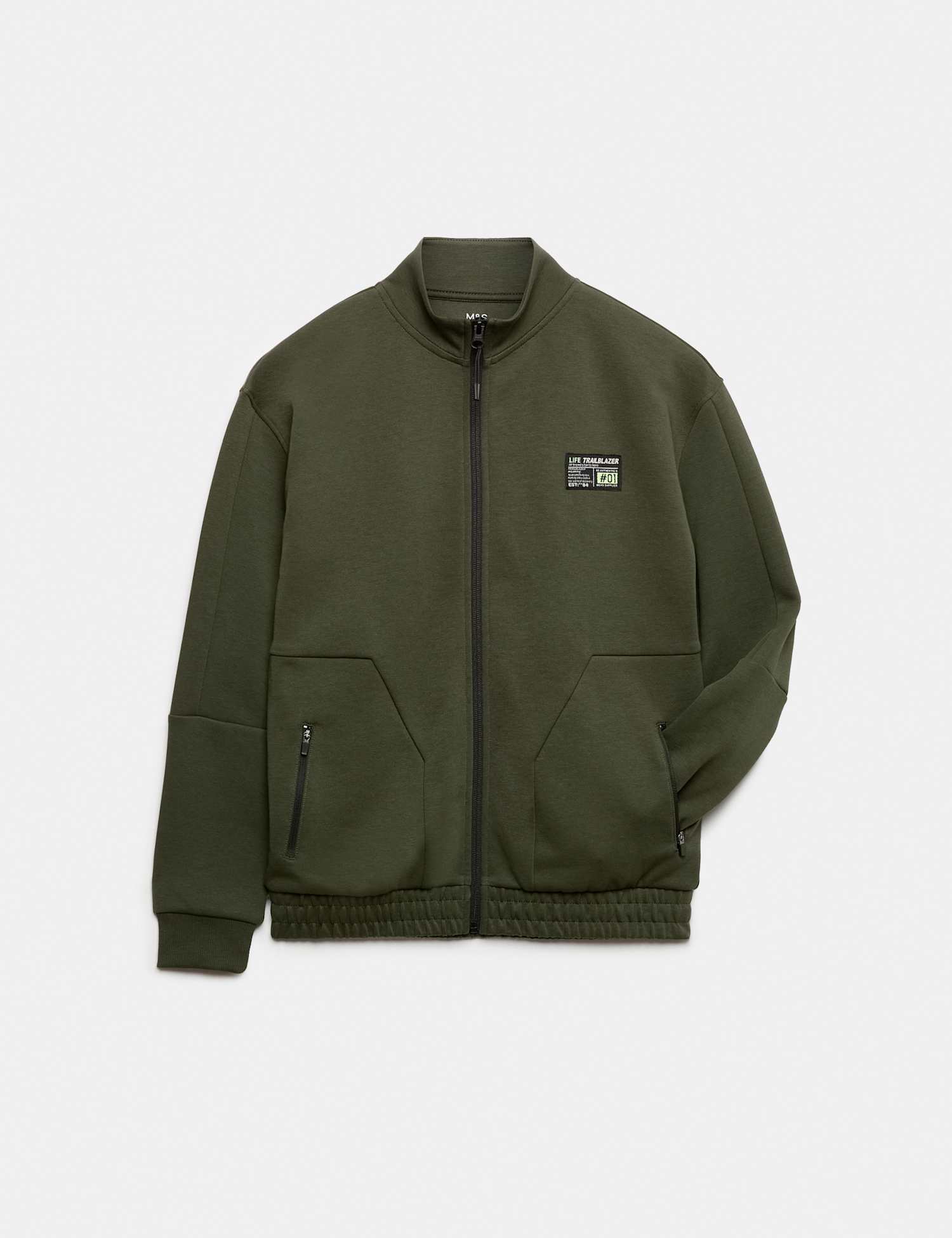 M&S Cotton Rich Zip Through Sweatshirt (6-16 Yrs) Khaki