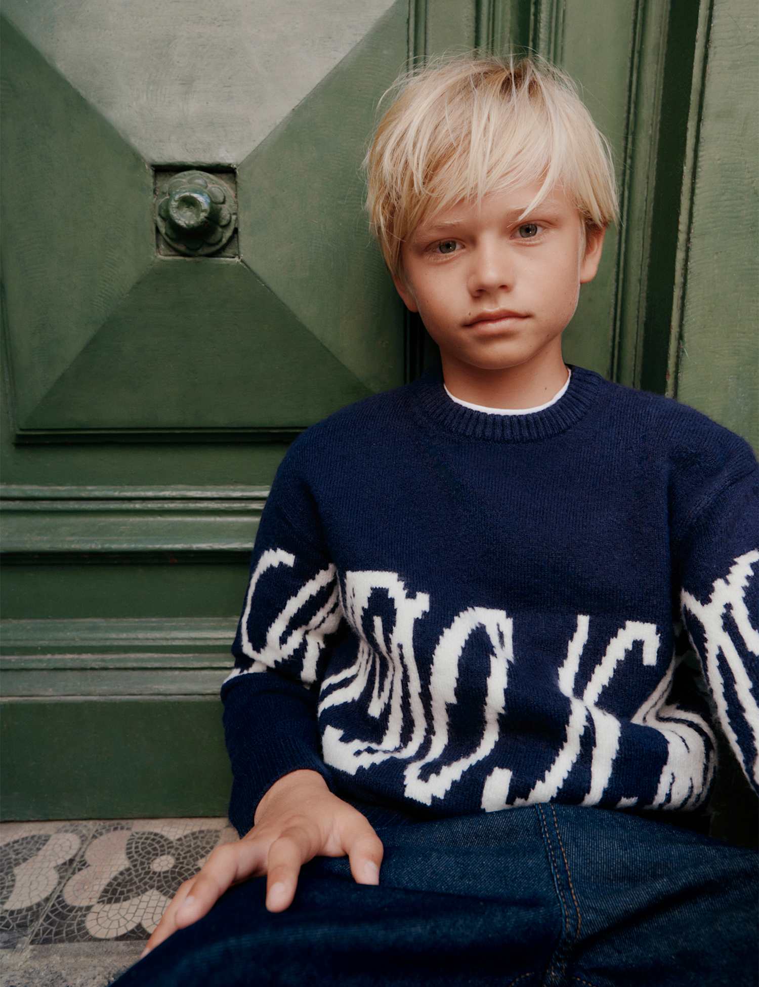 M&S Graphic Knitted Jumper (6-16 Yrs) Navy