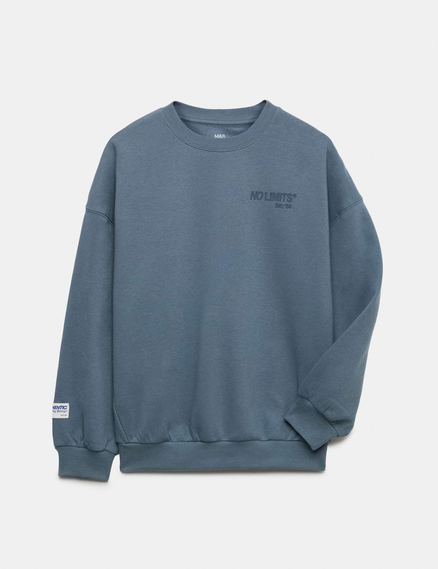 M&S Cotton Rich Graphic Sweatshirt (6-16 Yrs) Slate Blue