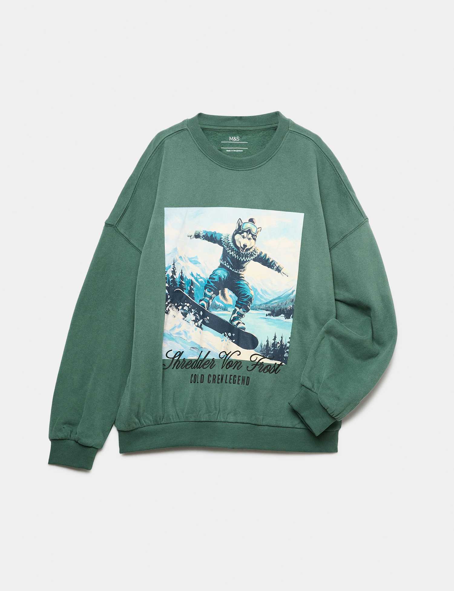 M&S Cotton Rich Christmas Sweatshirt Green