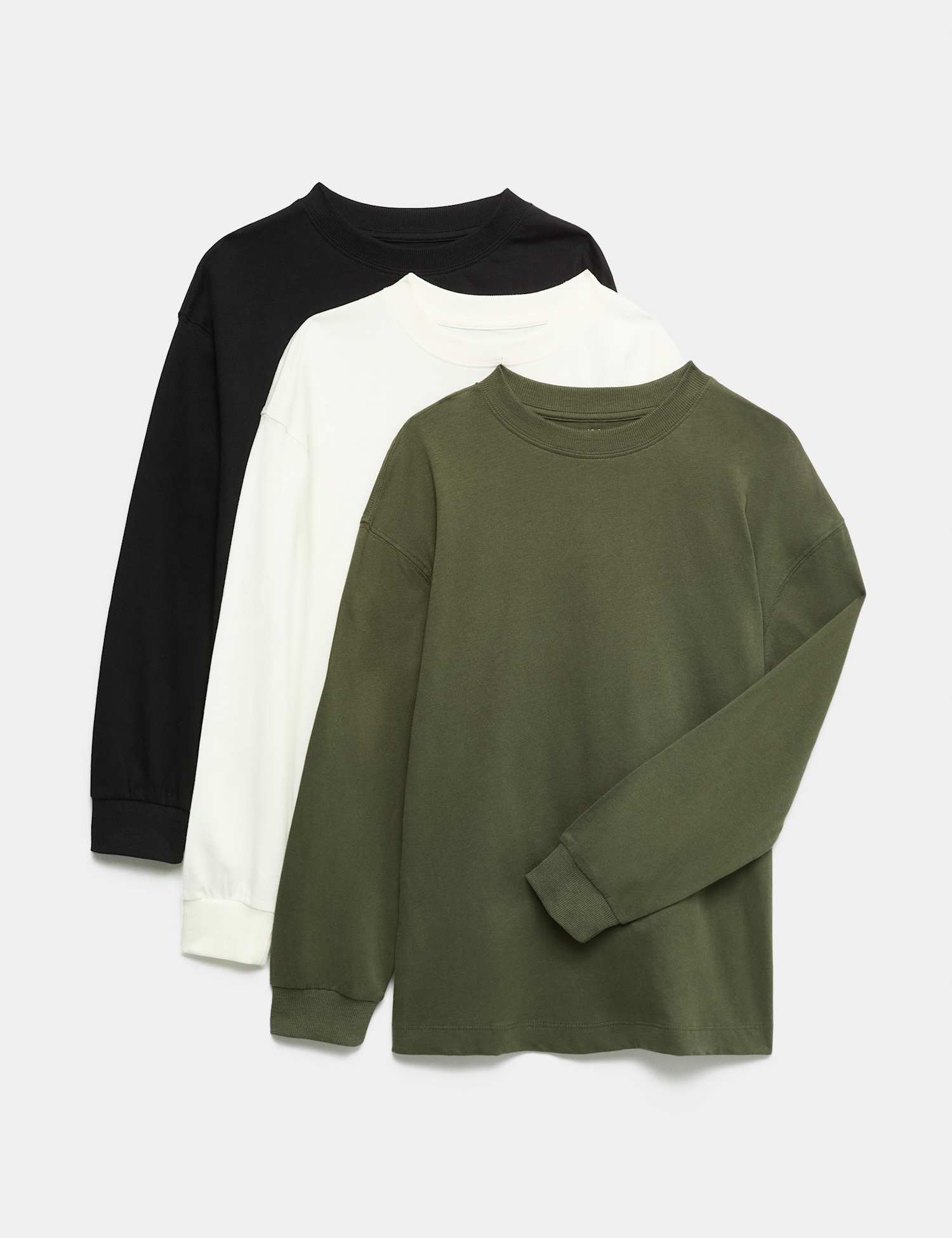 M&S 3 Pack Cotton Rich Plain Tops (6-16 Yrs) Green Mix