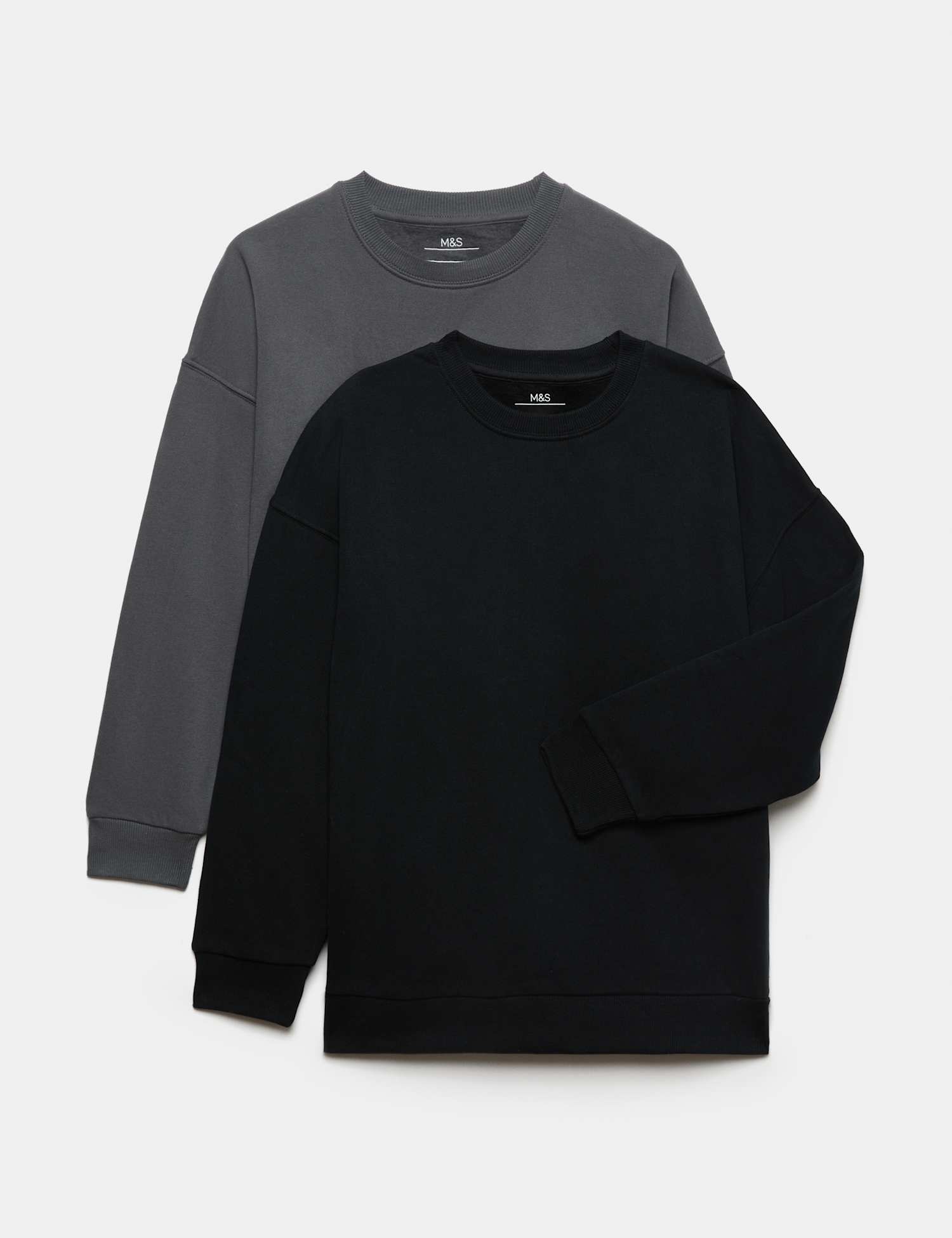 M&S 2 Pack Cotton Rich Plain Sweatshirts (6-16 Yrs) Black Mix